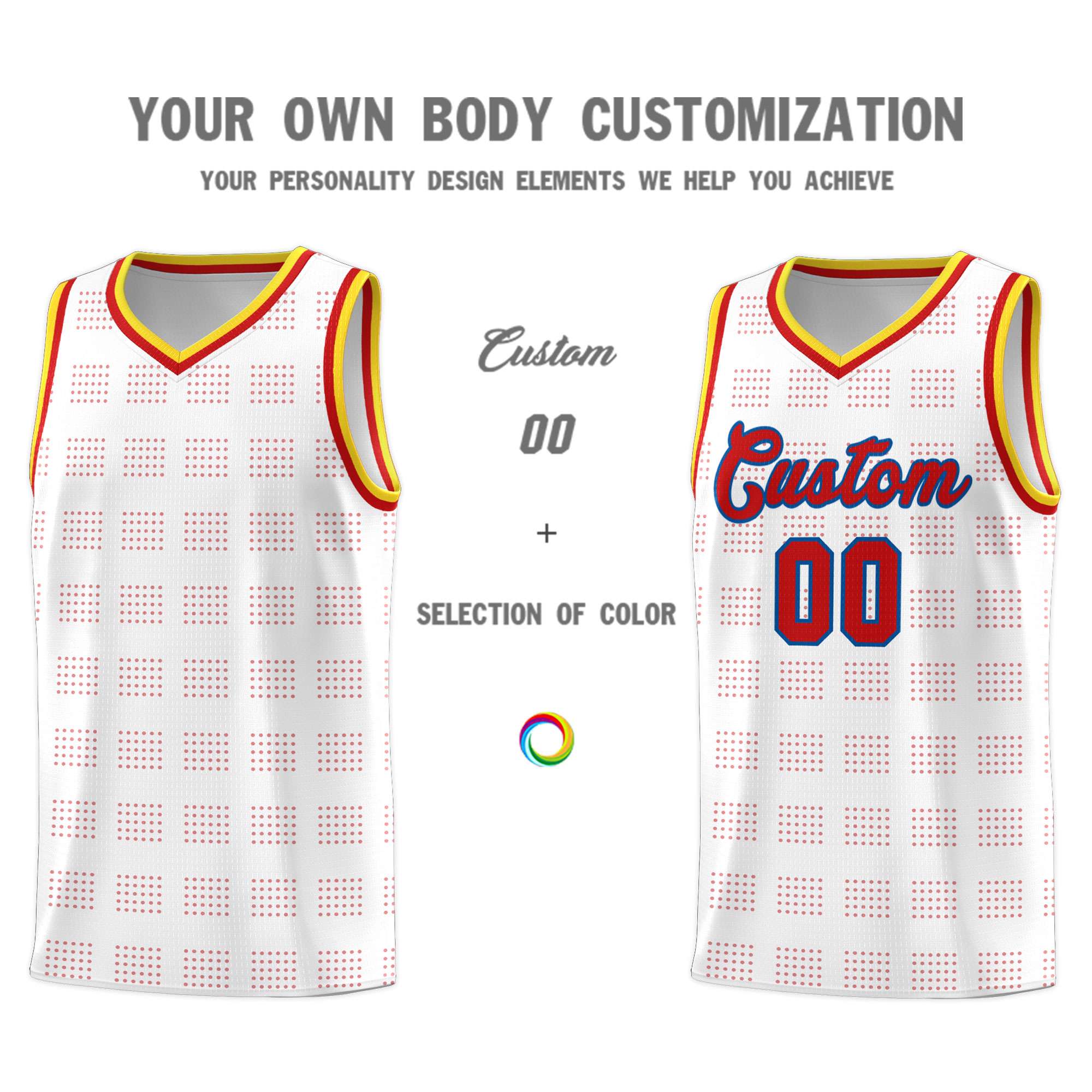 Custom White Red Trailblazer Dot Pattern Sports Uniform Basketball Jersey