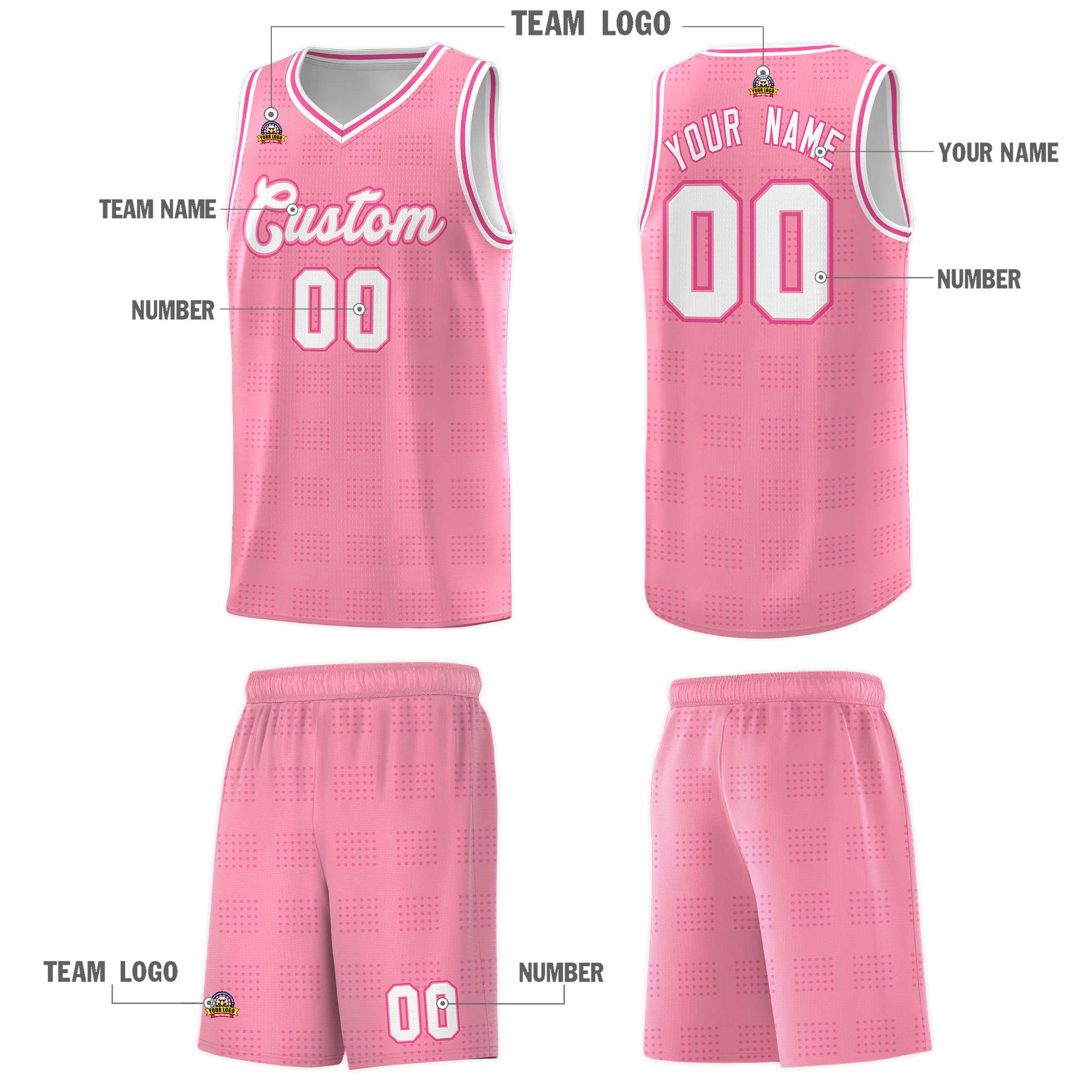 Custom Light Pink Pink Trailblazer Dot Pattern Sports Uniform Basketball Jersey