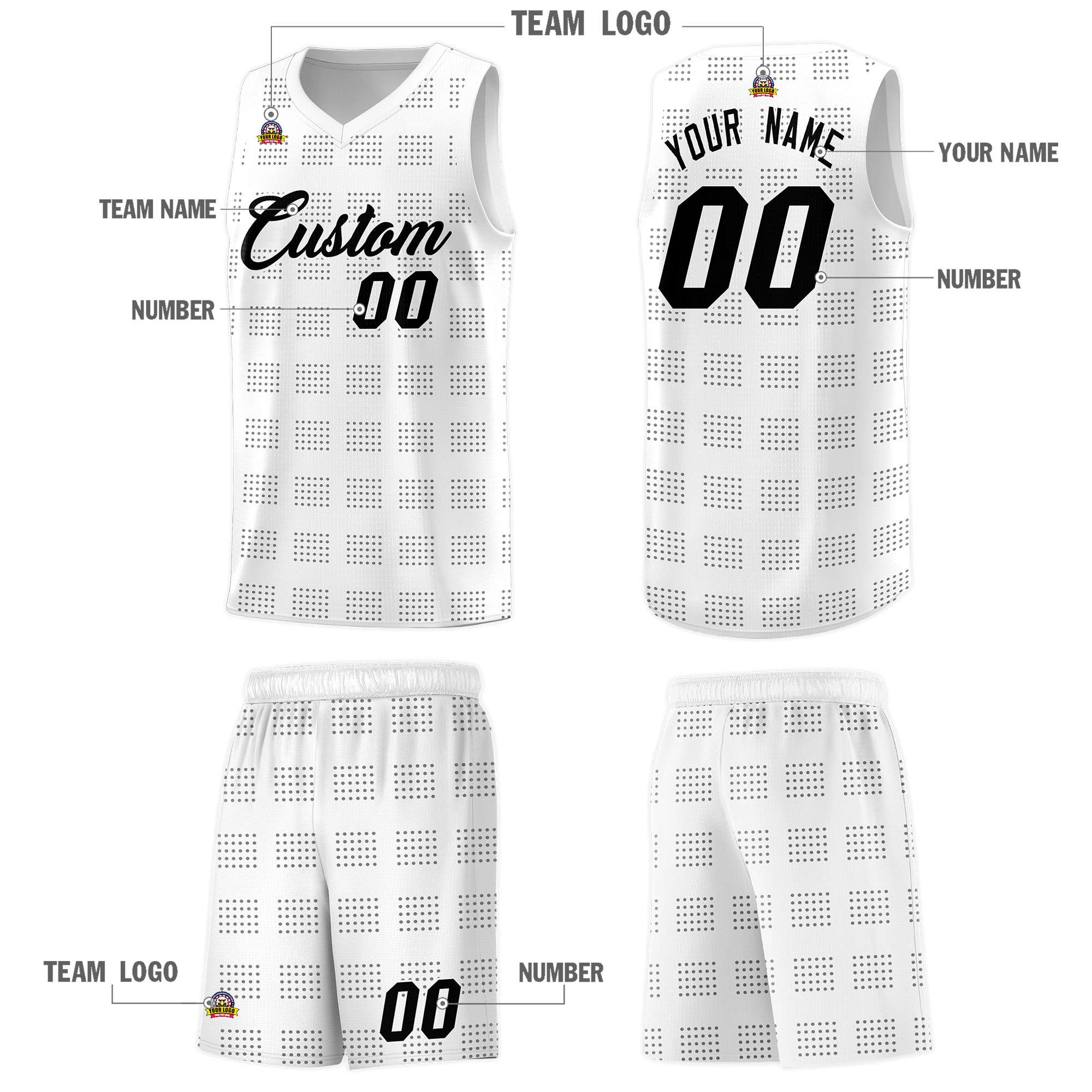 Custom White Gray Trailblazer Dot Pattern Sports Uniform Basketball Jersey