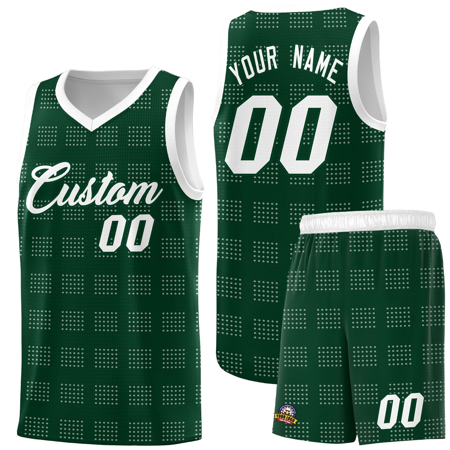 Custom Hunter Green White Trailblazer Dot Pattern Sports Uniform Basketball Jersey