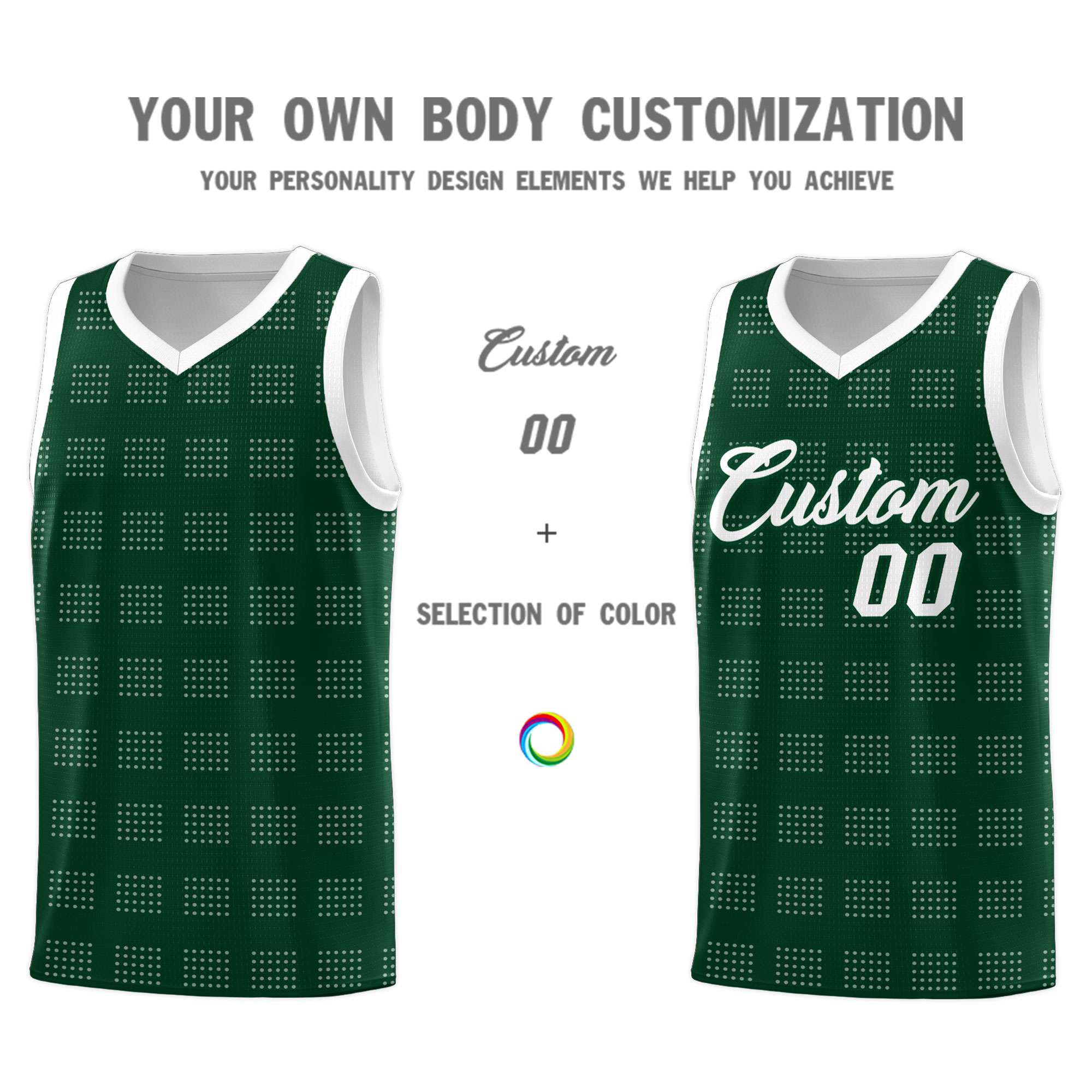 Custom Hunter Green White Trailblazer Dot Pattern Sports Uniform Basketball Jersey