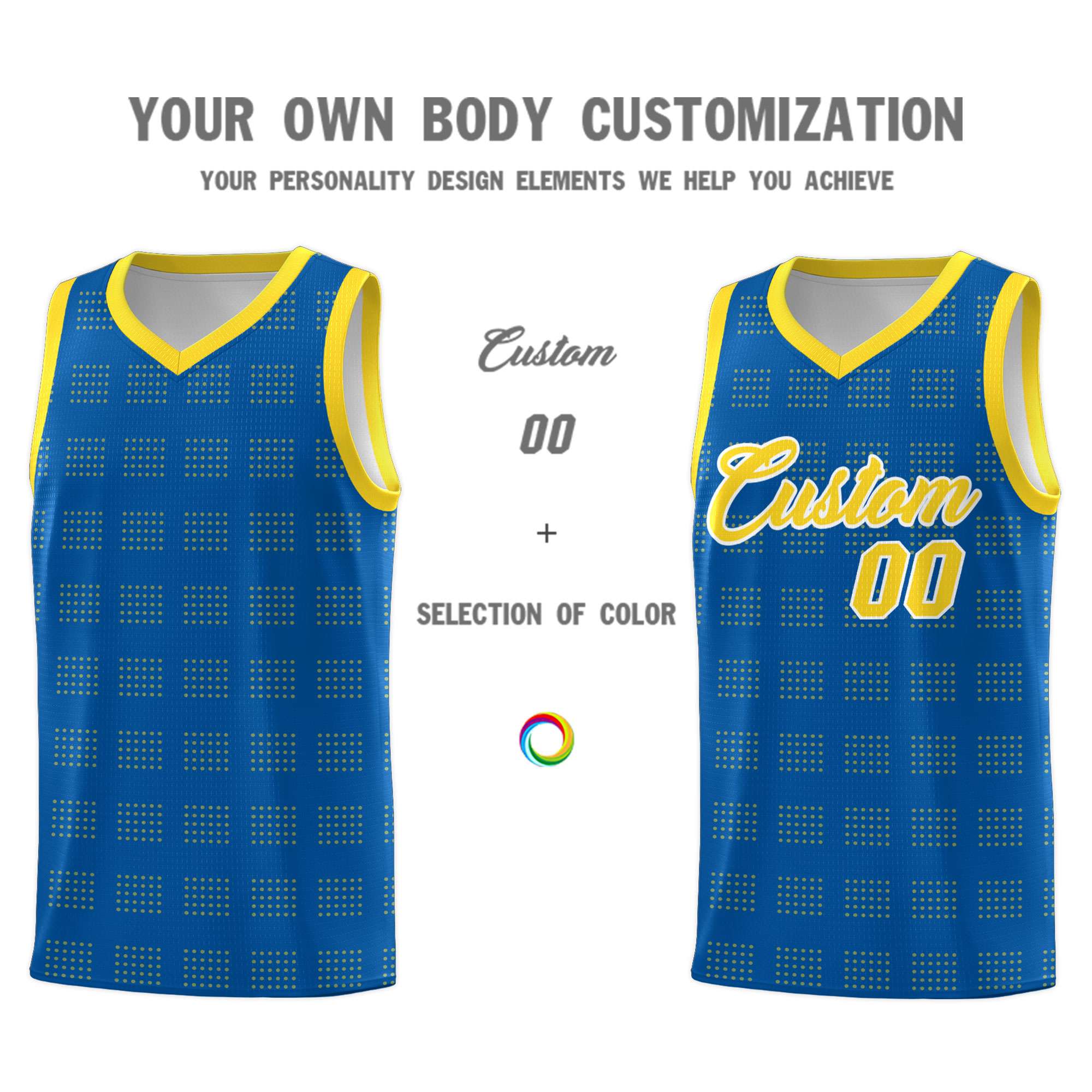 Custom Royal Gold Trailblazer Dot Pattern Sports Uniform Basketball Jersey