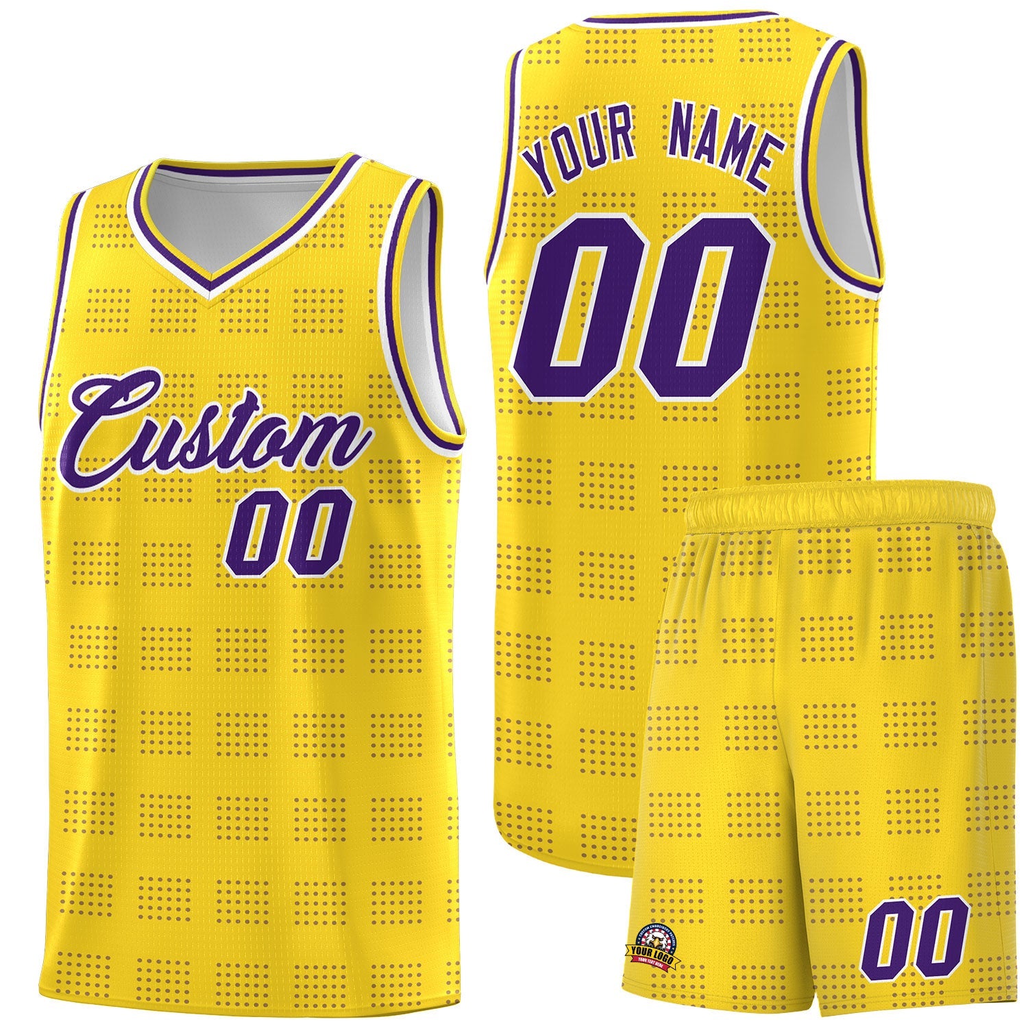 Custom Gold Purple Trailblazer Dot Pattern Sports Uniform Basketball Jersey