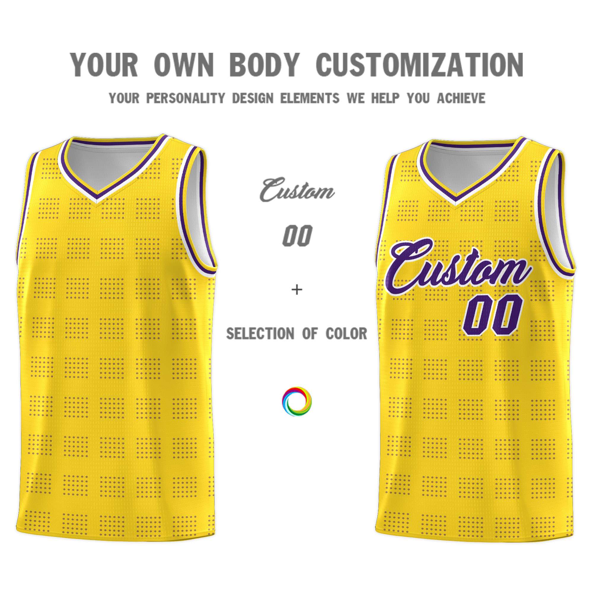 Custom Gold Purple Trailblazer Dot Pattern Sports Uniform Basketball Jersey