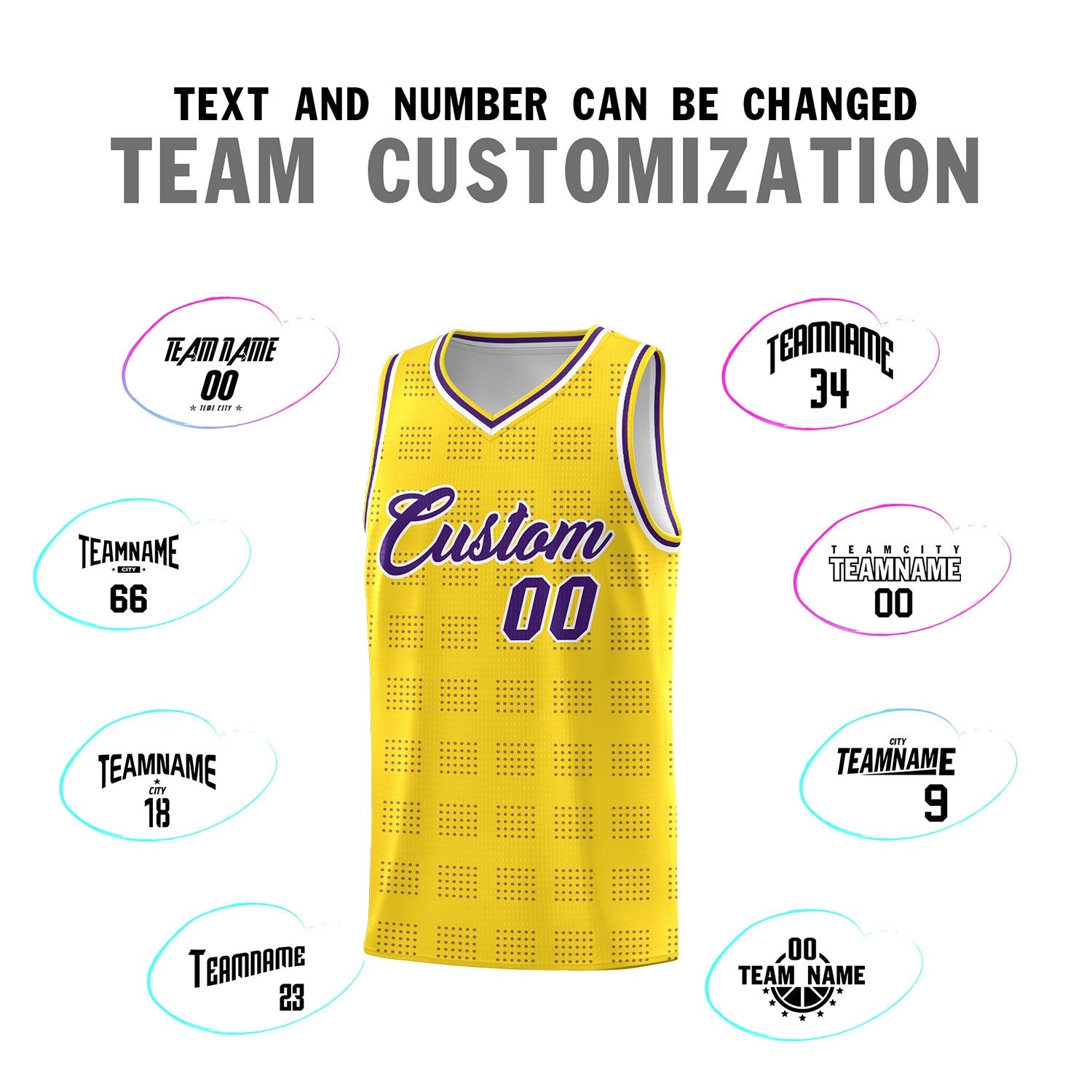 Custom Gold Purple Trailblazer Dot Pattern Sports Uniform Basketball Jersey