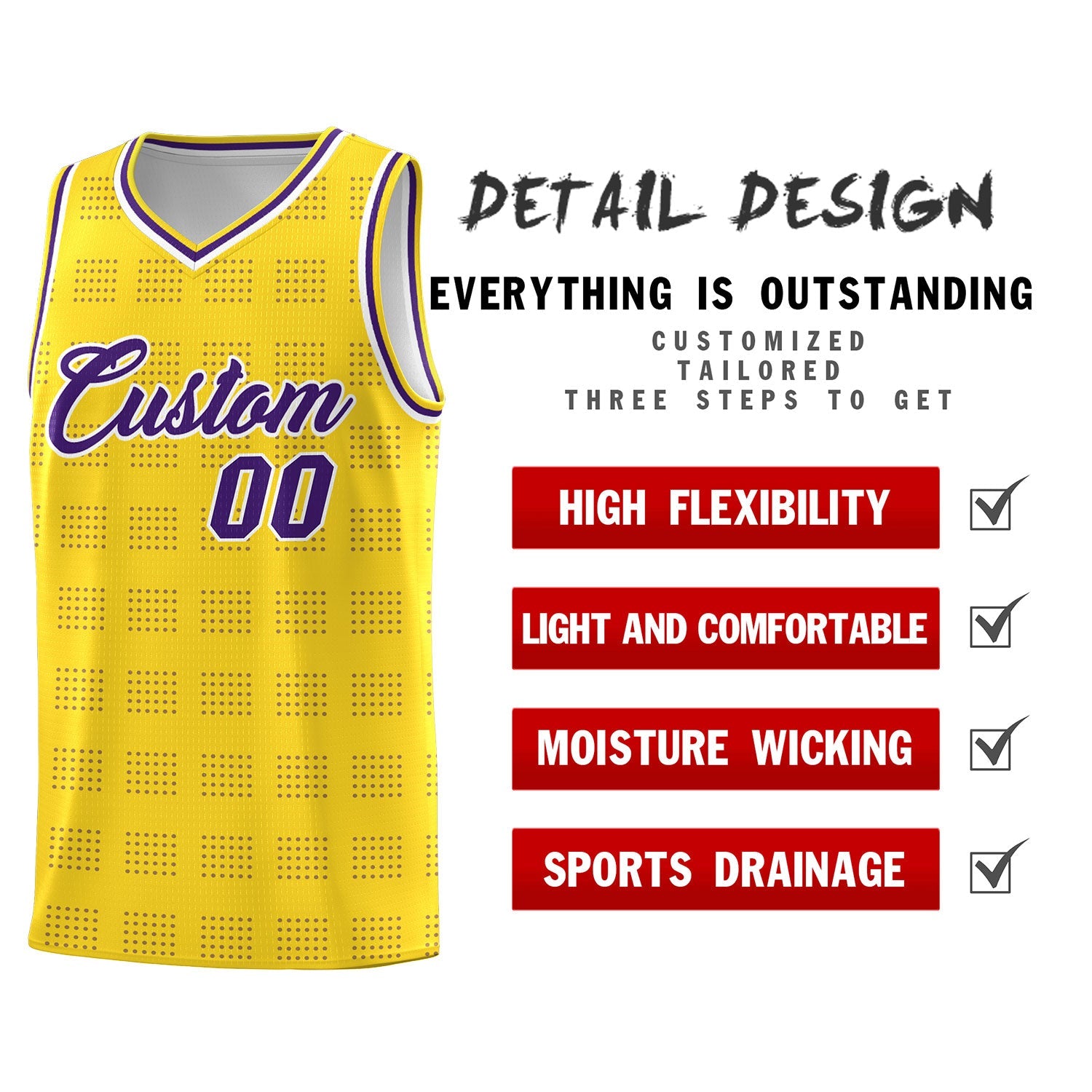 Custom Gold Purple Trailblazer Dot Pattern Sports Uniform Basketball Jersey