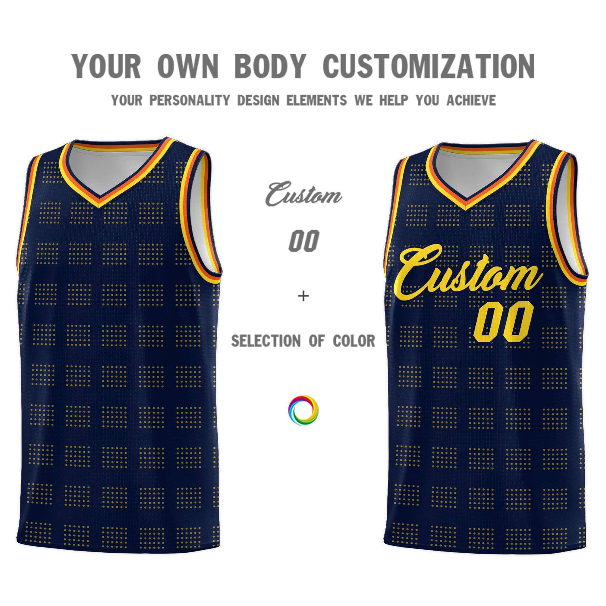 Custom Navy Gold Trailblazer Dot Pattern Sports Uniform Basketball Jersey