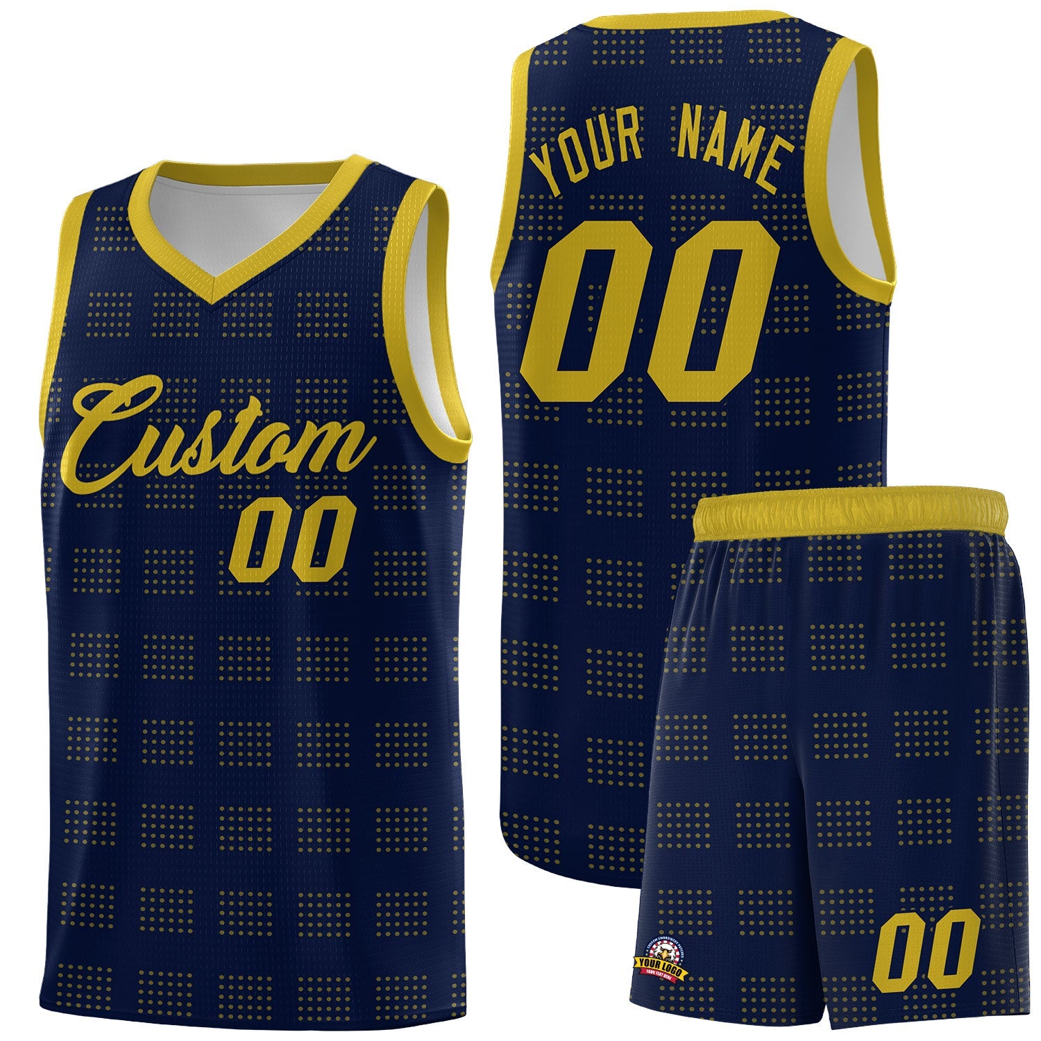 Custom Navy Old Gold Trailblazer Dot Pattern Sports Uniform Basketball Jersey