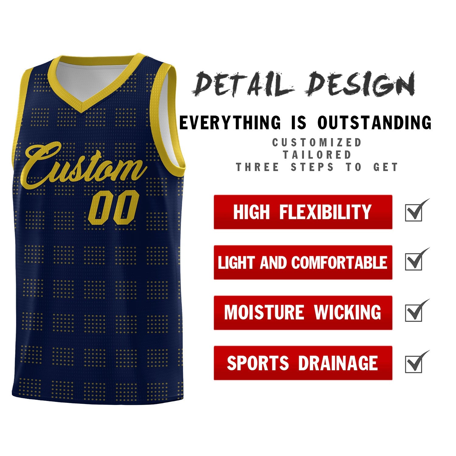 Custom Navy Old Gold Trailblazer Dot Pattern Sports Uniform Basketball Jersey