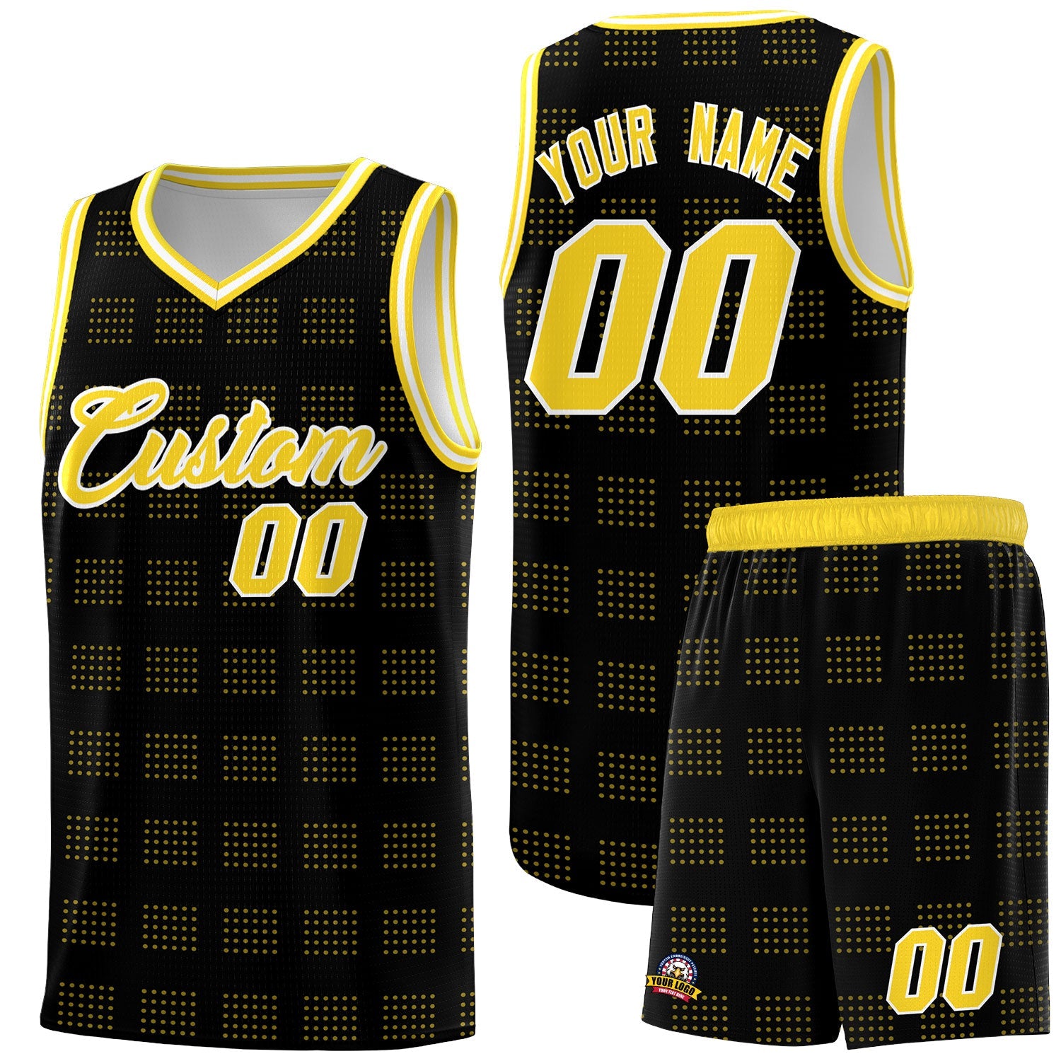 Custom Black Gold Trailblazer Dot Pattern Sports Uniform Basketball Jersey