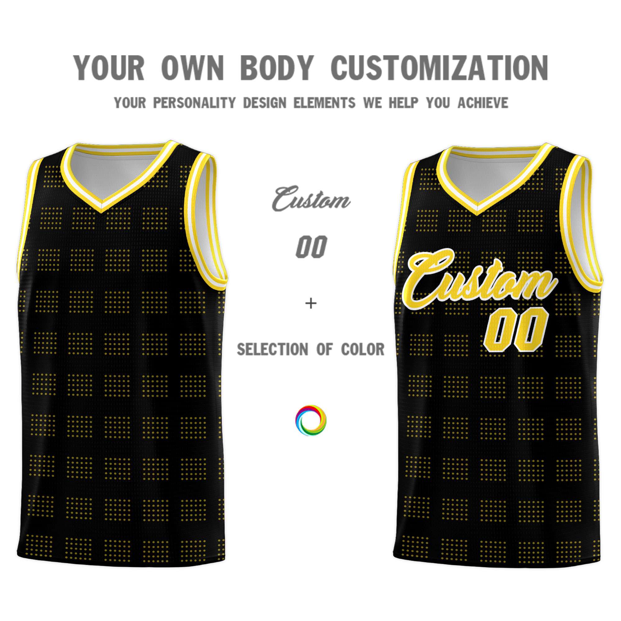 Custom Black Gold Trailblazer Dot Pattern Sports Uniform Basketball Jersey