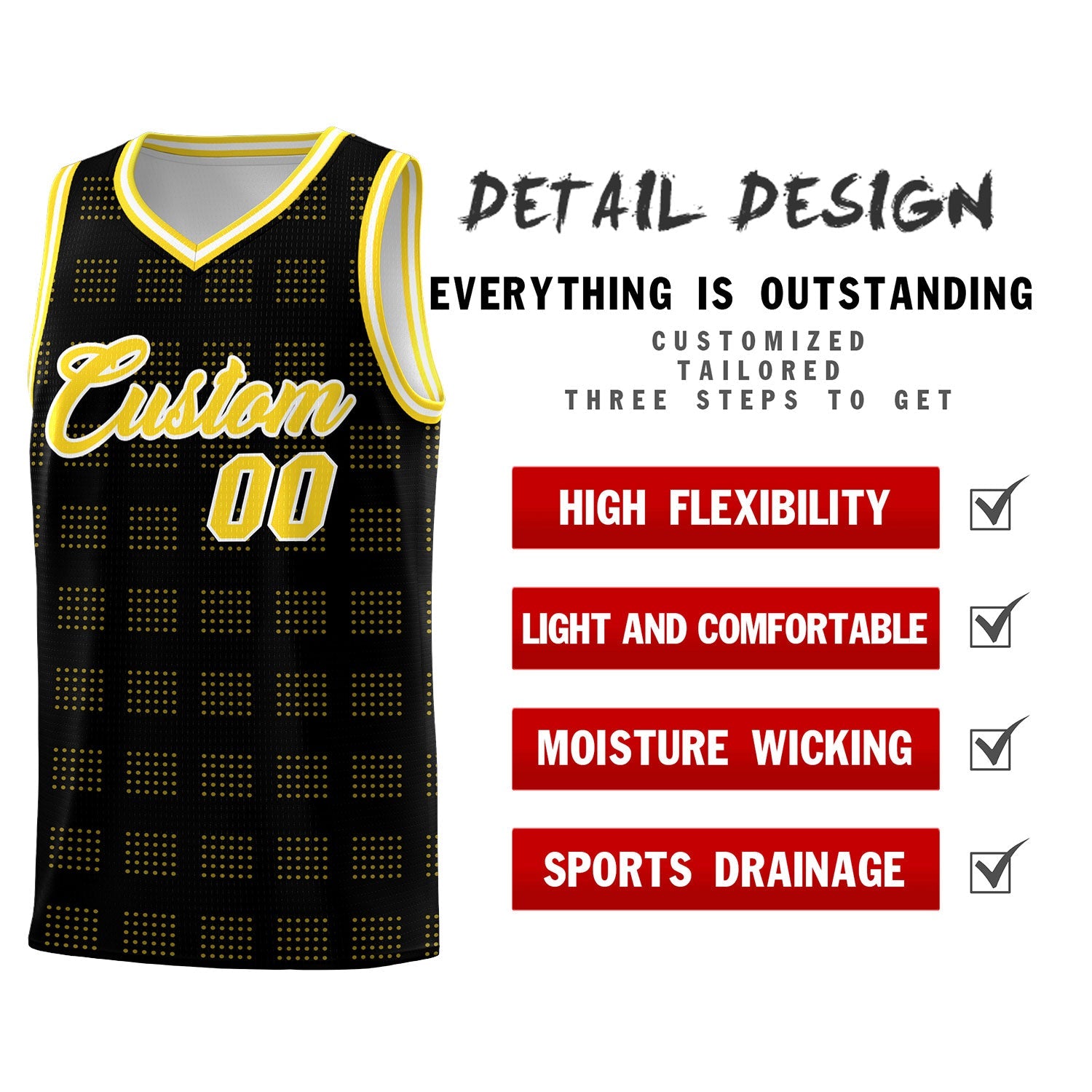 Custom Black Gold Trailblazer Dot Pattern Sports Uniform Basketball Jersey