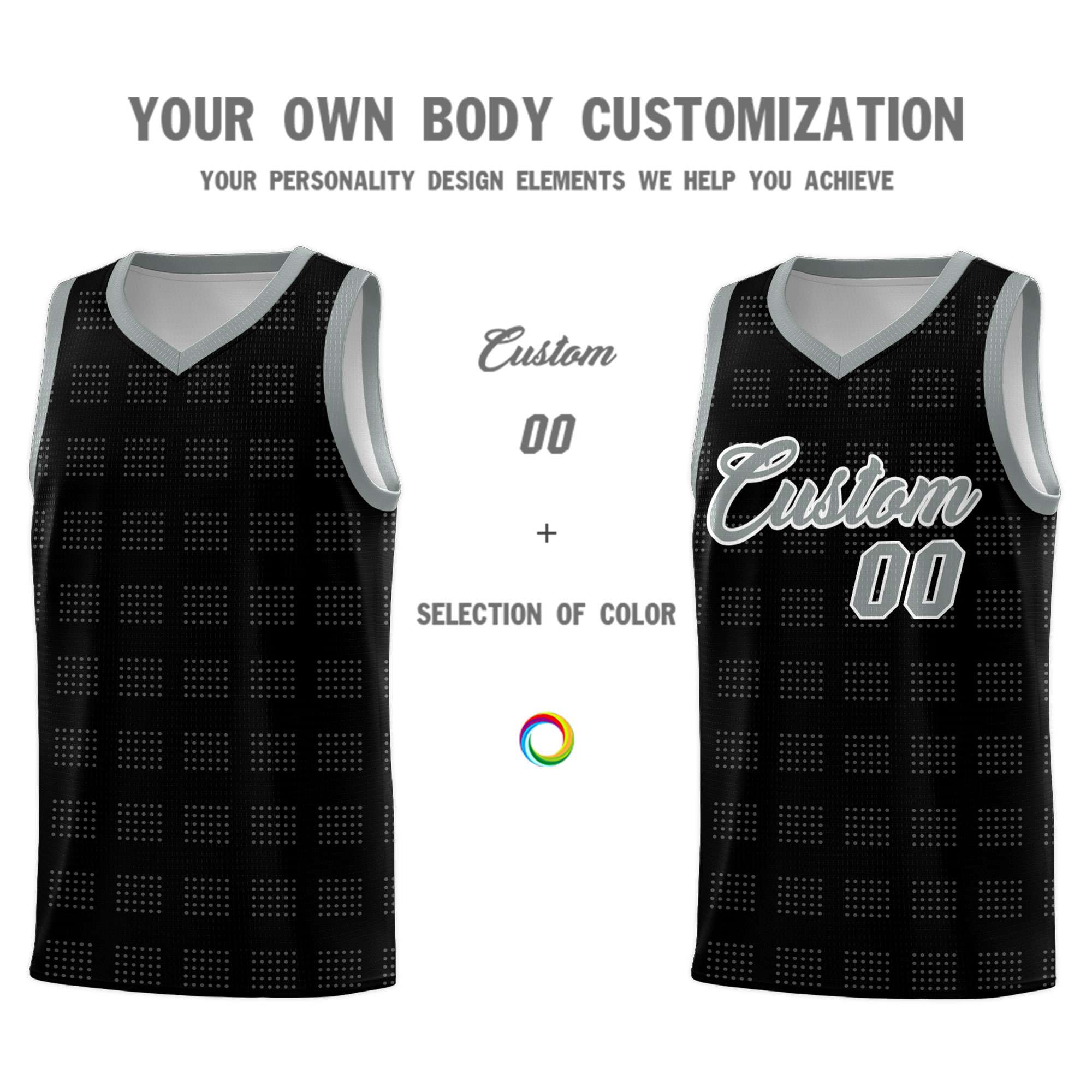 Custom Black Gray Trailblazer Dot Pattern Sports Uniform Basketball Jersey