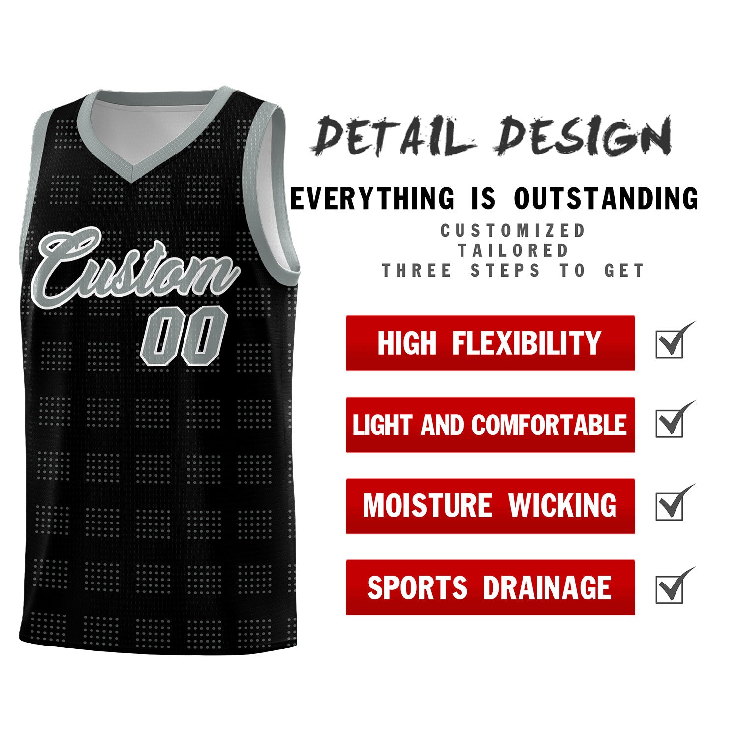 Custom Black Gray Trailblazer Dot Pattern Sports Uniform Basketball Jersey