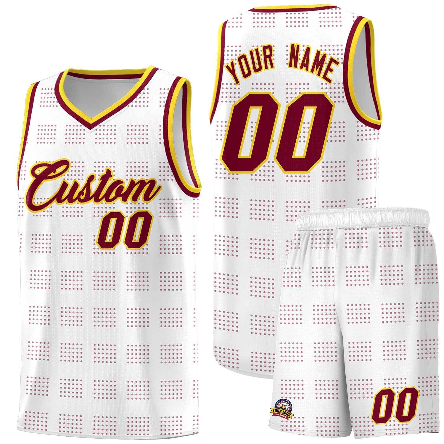 Custom White Crimson Trailblazer Dot Pattern Sports Uniform Basketball Jersey