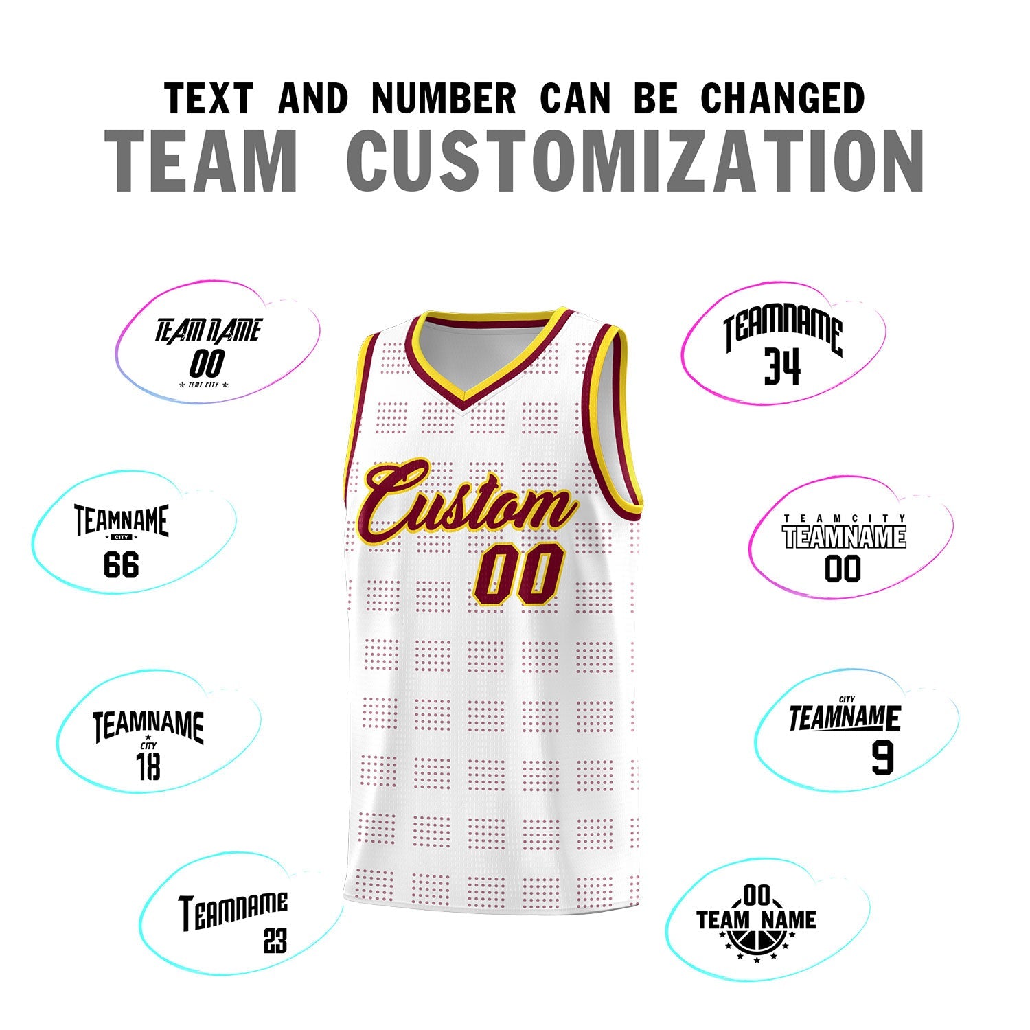 Custom White Crimson Trailblazer Dot Pattern Sports Uniform Basketball Jersey