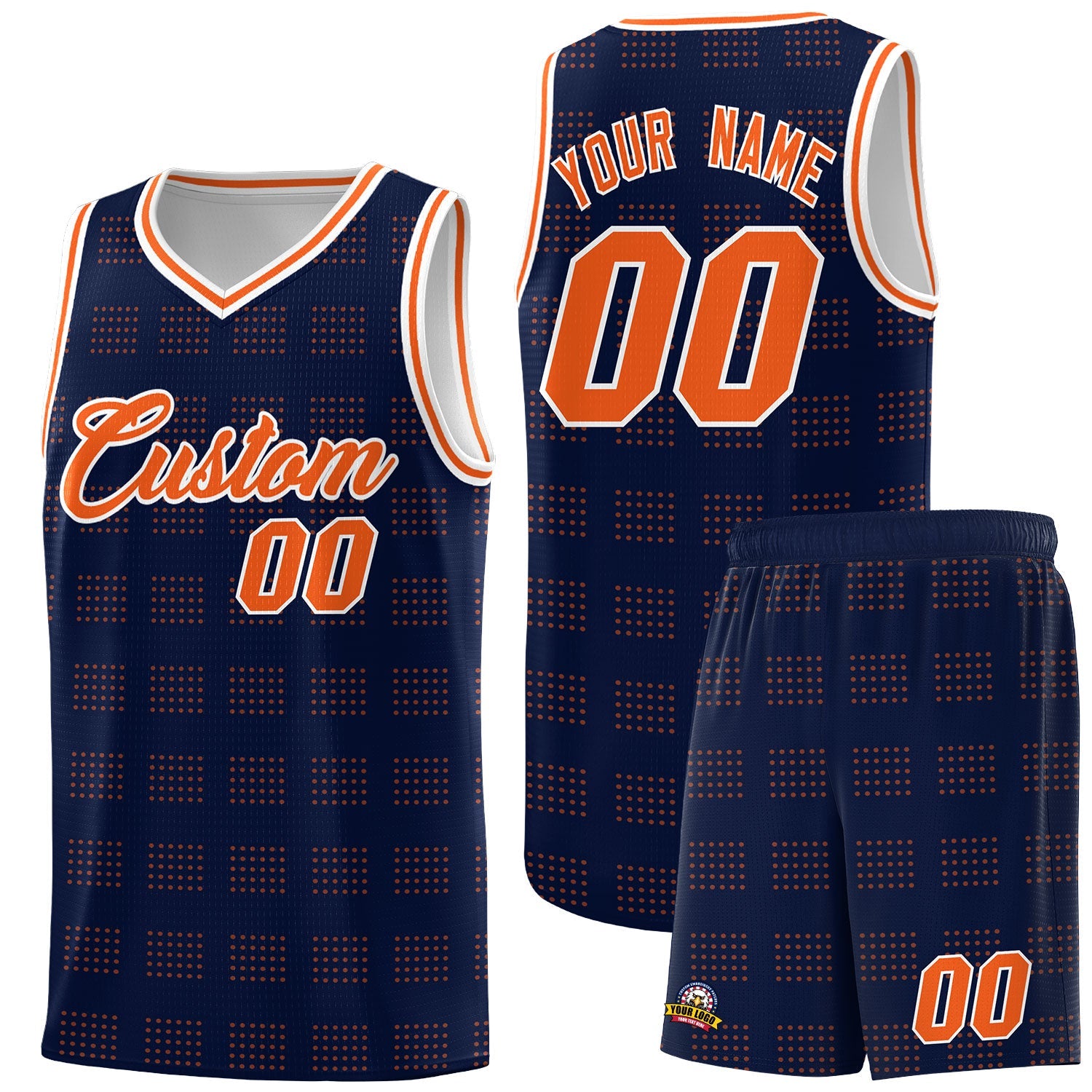 Custom Navy Orange Trailblazer Dot Pattern Sports Uniform Basketball Jersey