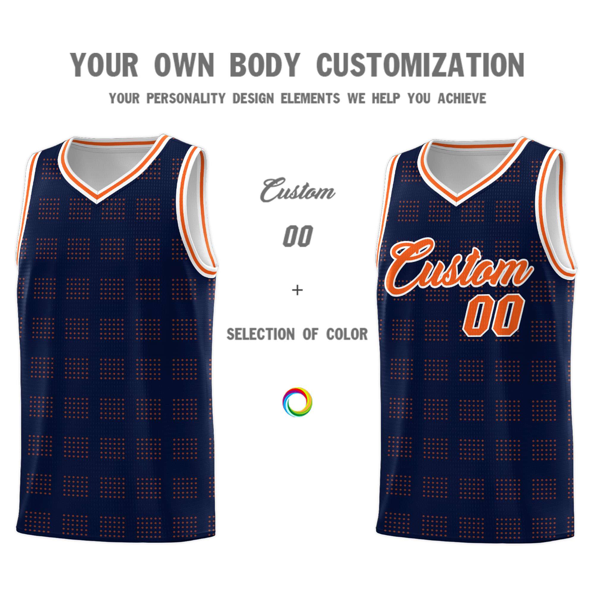 Custom Navy Orange Trailblazer Dot Pattern Sports Uniform Basketball Jersey