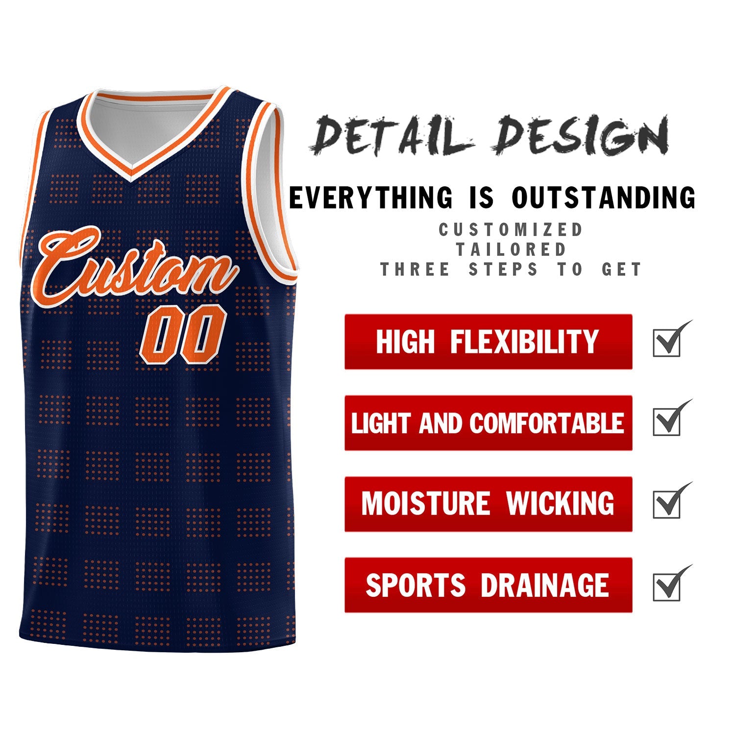 Custom Navy Orange Trailblazer Dot Pattern Sports Uniform Basketball Jersey