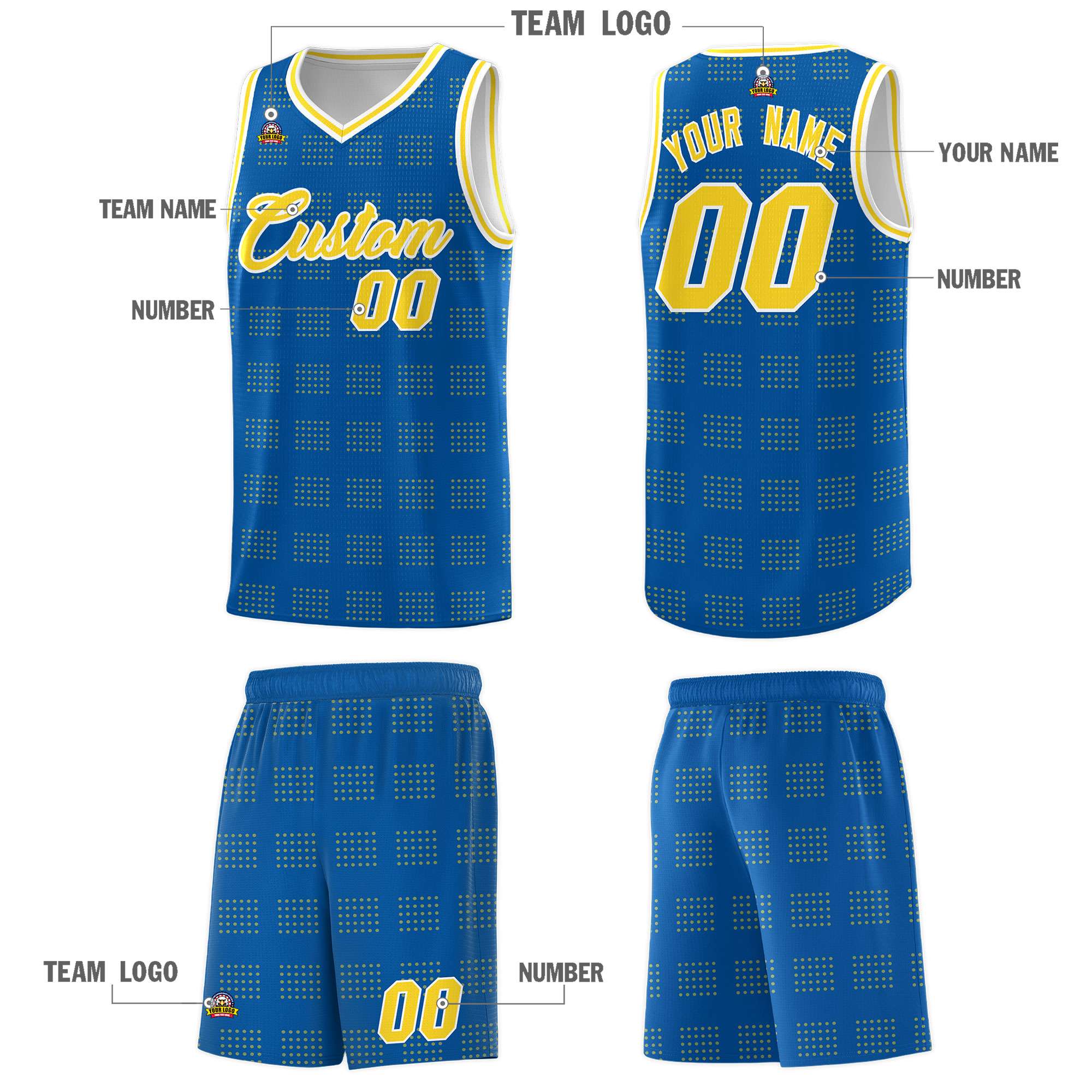 Custom Royal Gold Trailblazer Dot Pattern Sports Uniform Basketball Jersey