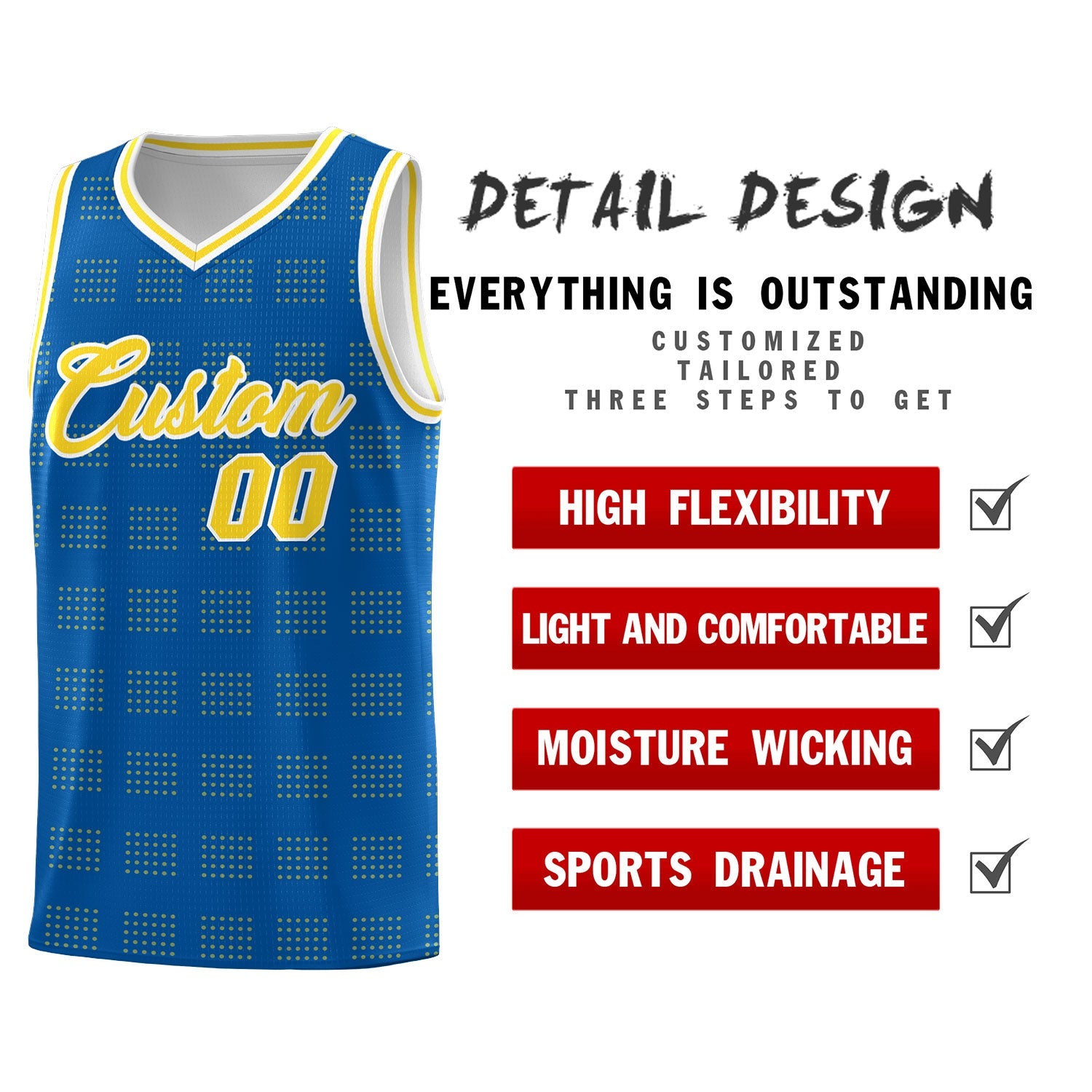 Custom Royal Gold Trailblazer Dot Pattern Sports Uniform Basketball Jersey