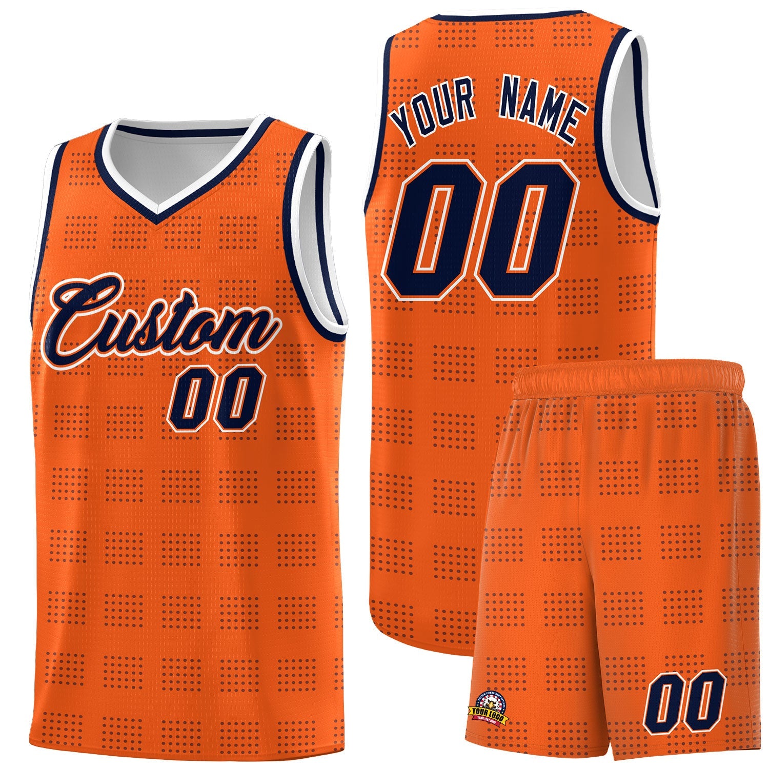 Custom Orange Navy Trailblazer Dot Pattern Sports Uniform Basketball Jersey