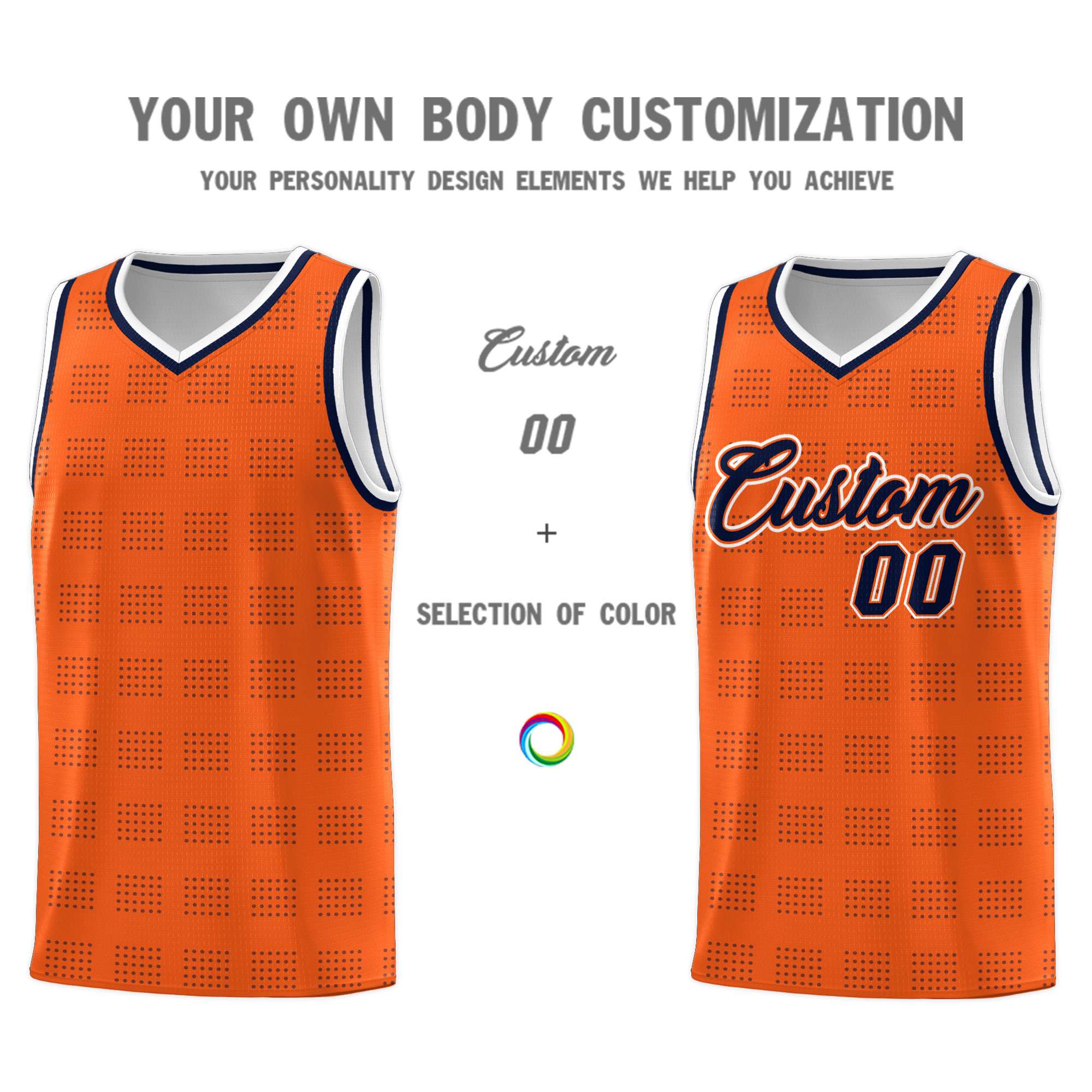 Custom Orange Navy Trailblazer Dot Pattern Sports Uniform Basketball Jersey