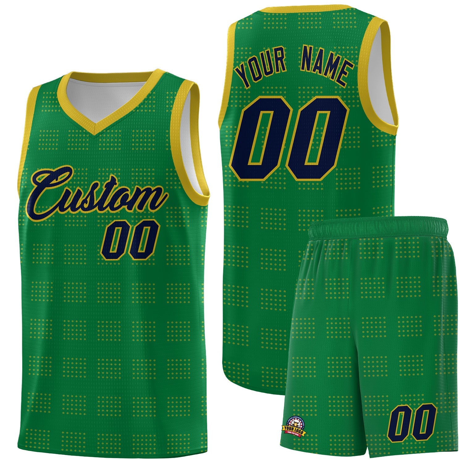 Custom Kelly Green Old Gold Trailblazer Dot Pattern Sports Uniform Basketball Jersey