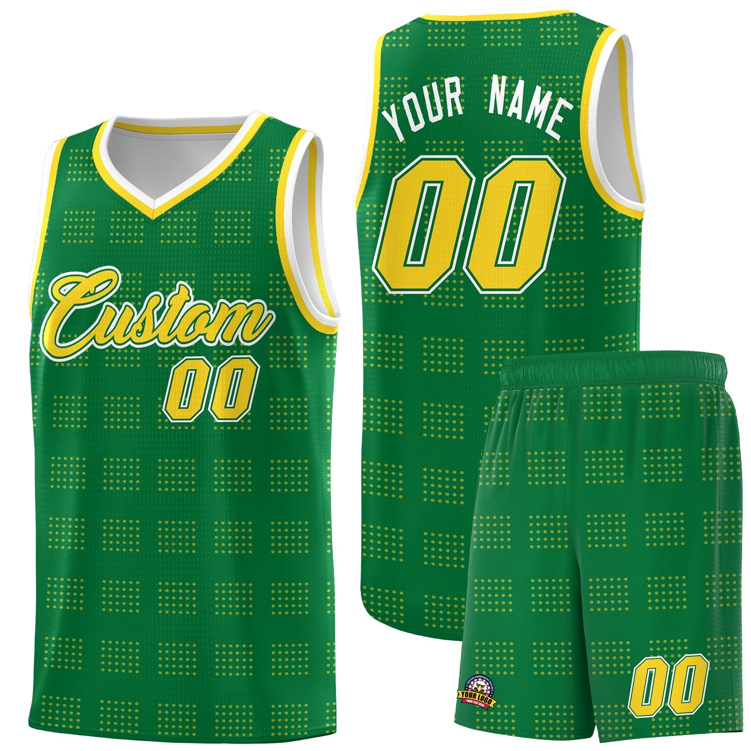 Custom Kelly Green Gold Trailblazer Dot Pattern Sports Uniform Basketball Jersey