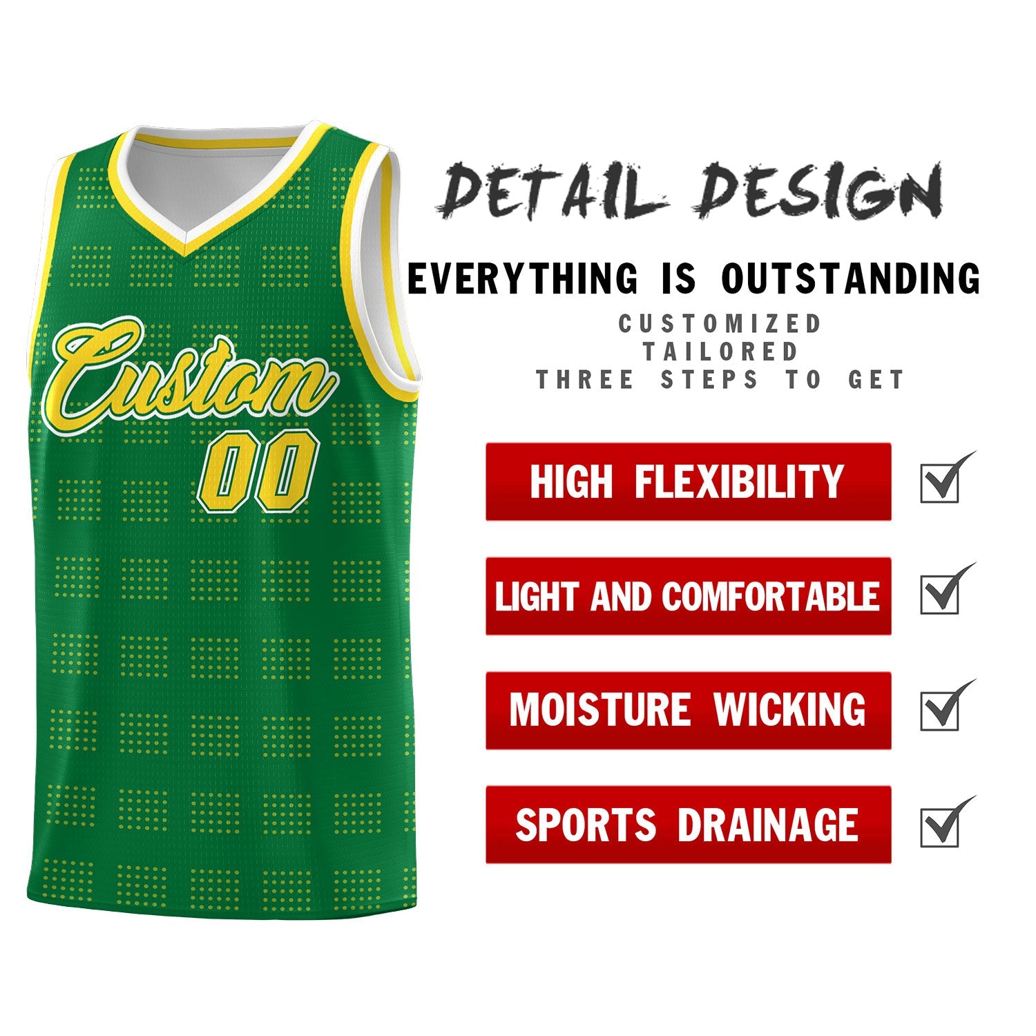 Custom Kelly Green Gold Trailblazer Dot Pattern Sports Uniform Basketball Jersey