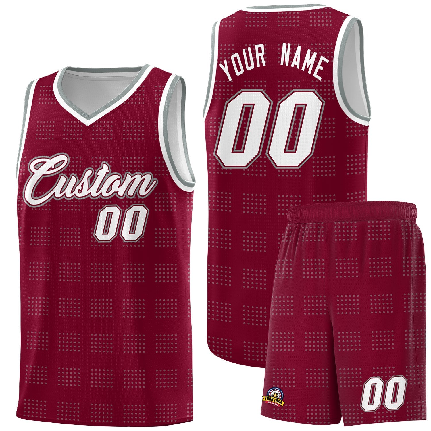 Custom Crimson Gray Trailblazer Dot Pattern Sports Uniform Basketball Jersey