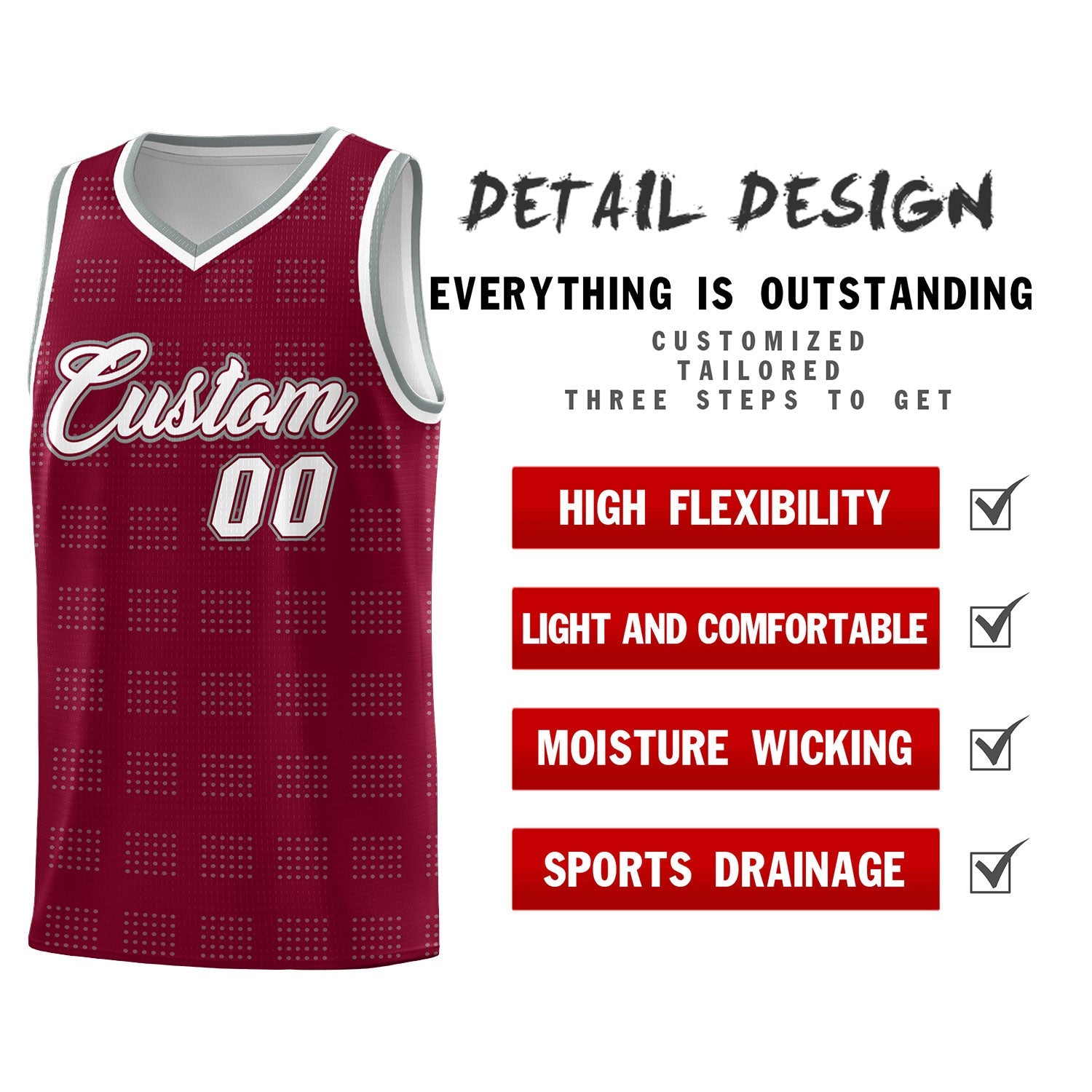 Custom Crimson Gray Trailblazer Dot Pattern Sports Uniform Basketball Jersey