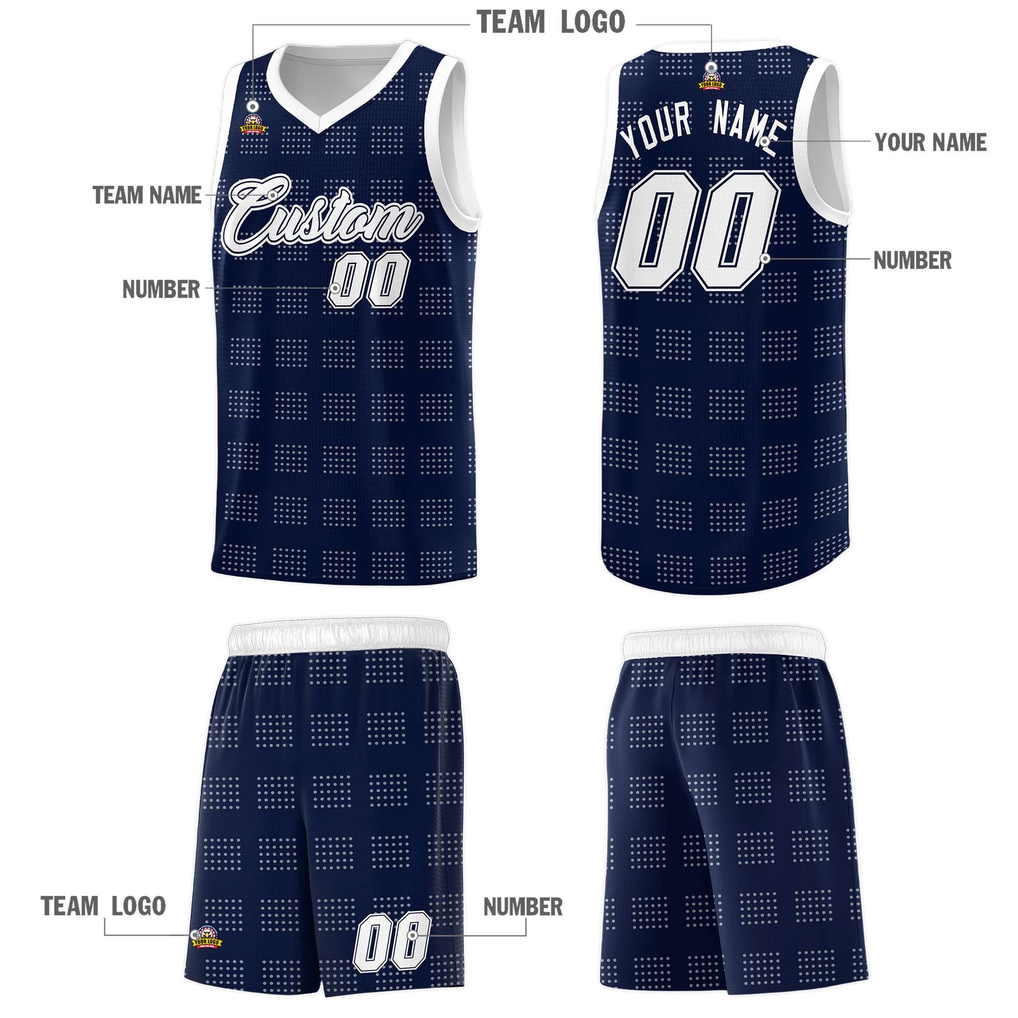 Custom Navy White Trailblazer Dot Pattern Sports Uniform Basketball Jersey