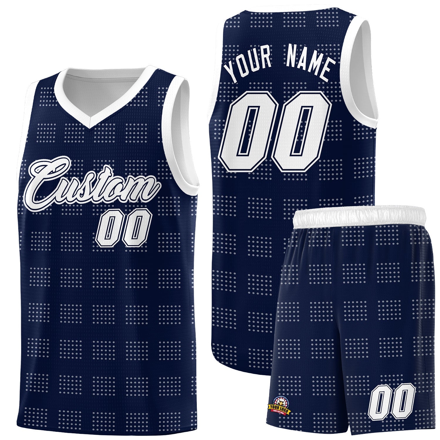 Custom Navy White Trailblazer Dot Pattern Sports Uniform Basketball Jersey