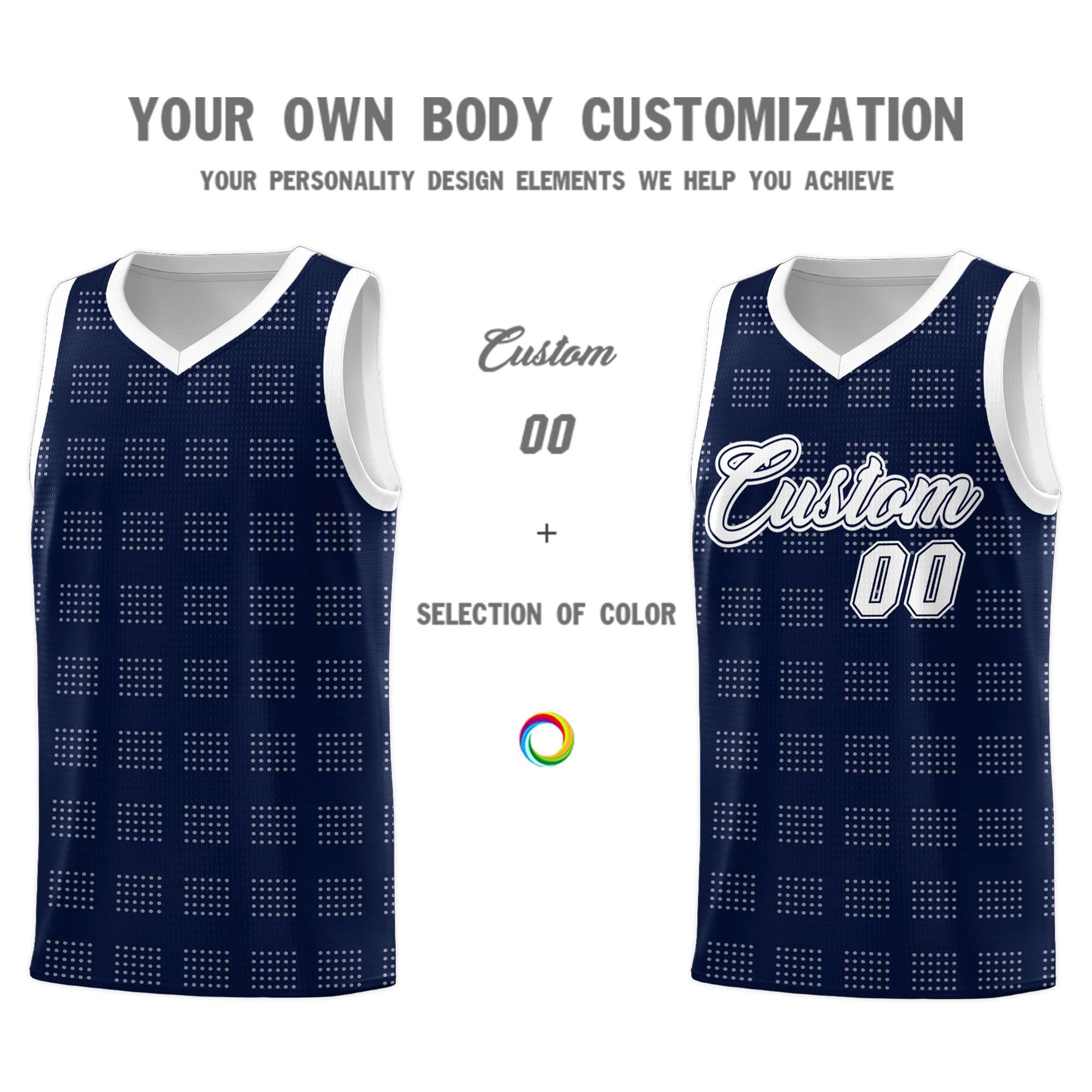 Custom Navy White Trailblazer Dot Pattern Sports Uniform Basketball Jersey