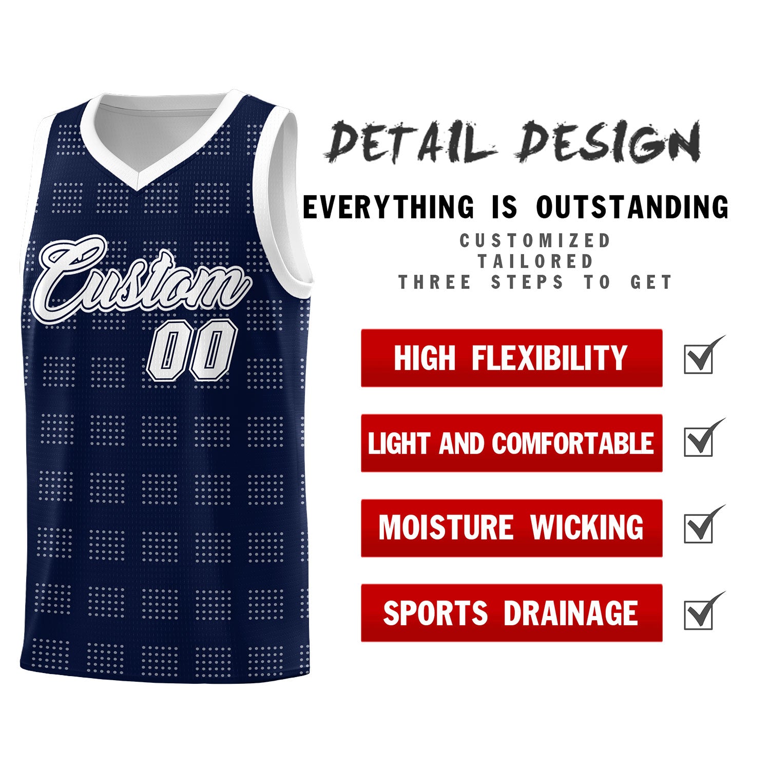 Custom Navy White Trailblazer Dot Pattern Sports Uniform Basketball Jersey