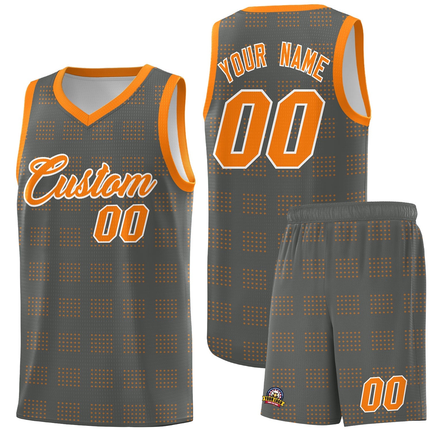 Custom Dark Gray Orange Trailblazer Dot Pattern Sports Uniform Basketball Jersey