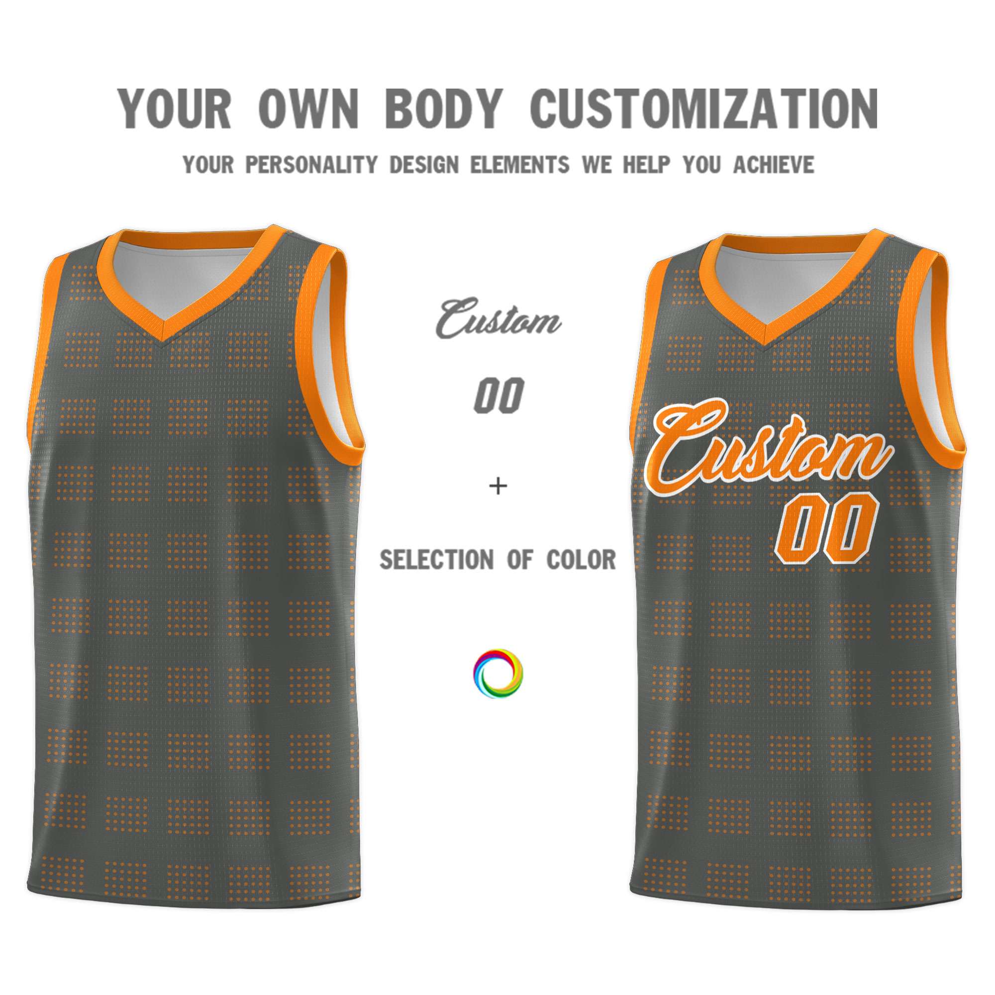 Custom Dark Gray Orange Trailblazer Dot Pattern Sports Uniform Basketball Jersey