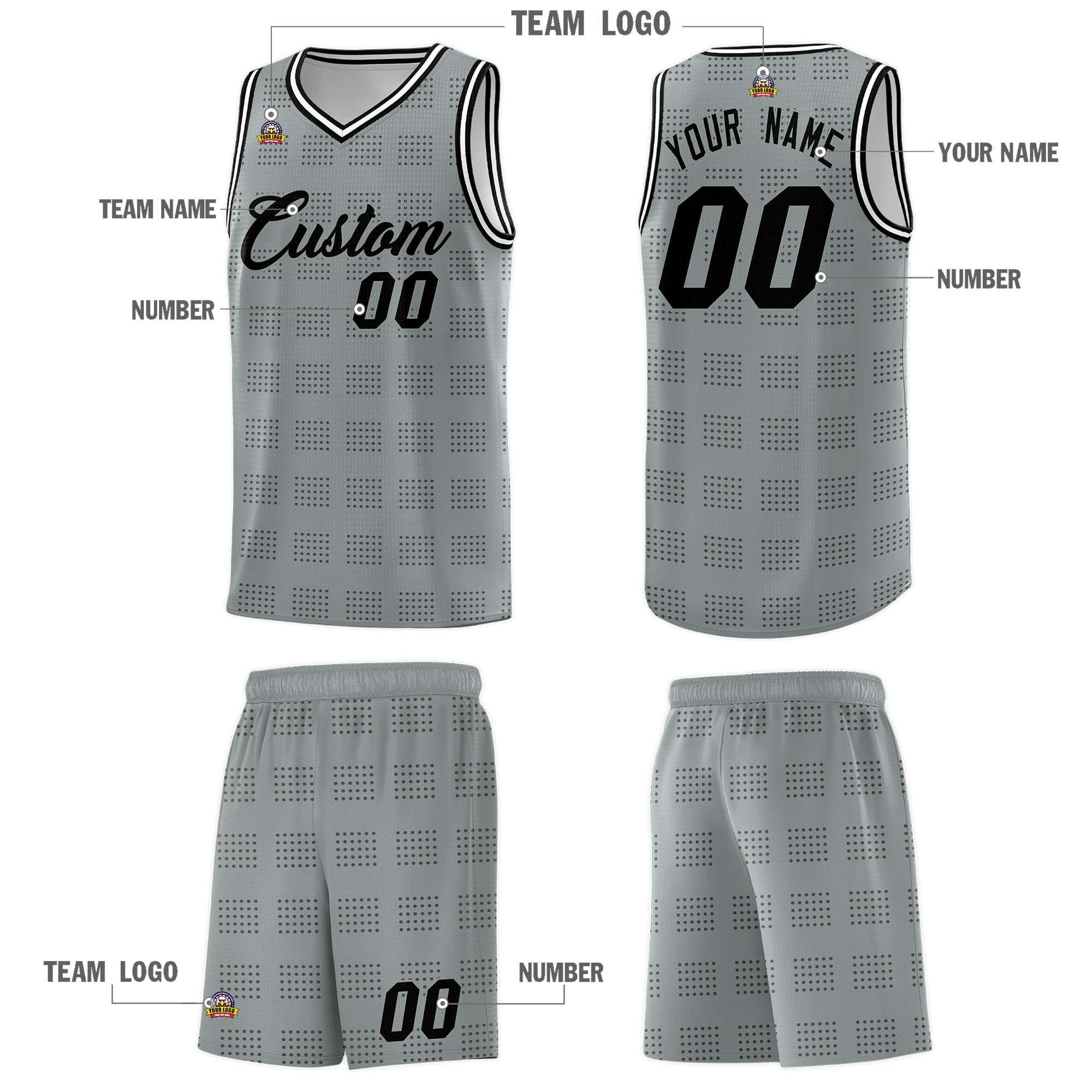 Custom Dark Gray Black Trailblazer Dot Pattern Sports Uniform Basketball Jersey