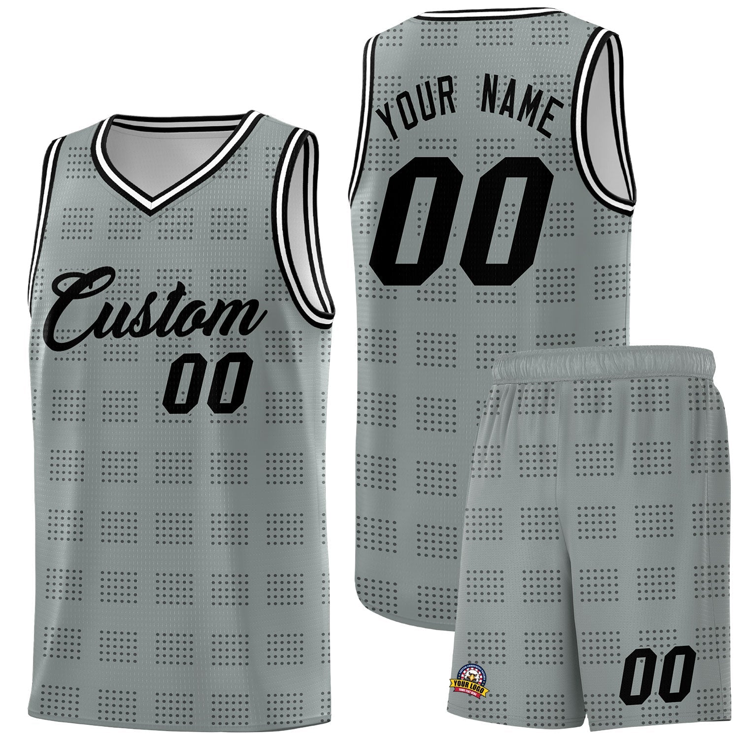 Custom Dark Gray Black Trailblazer Dot Pattern Sports Uniform Basketball Jersey