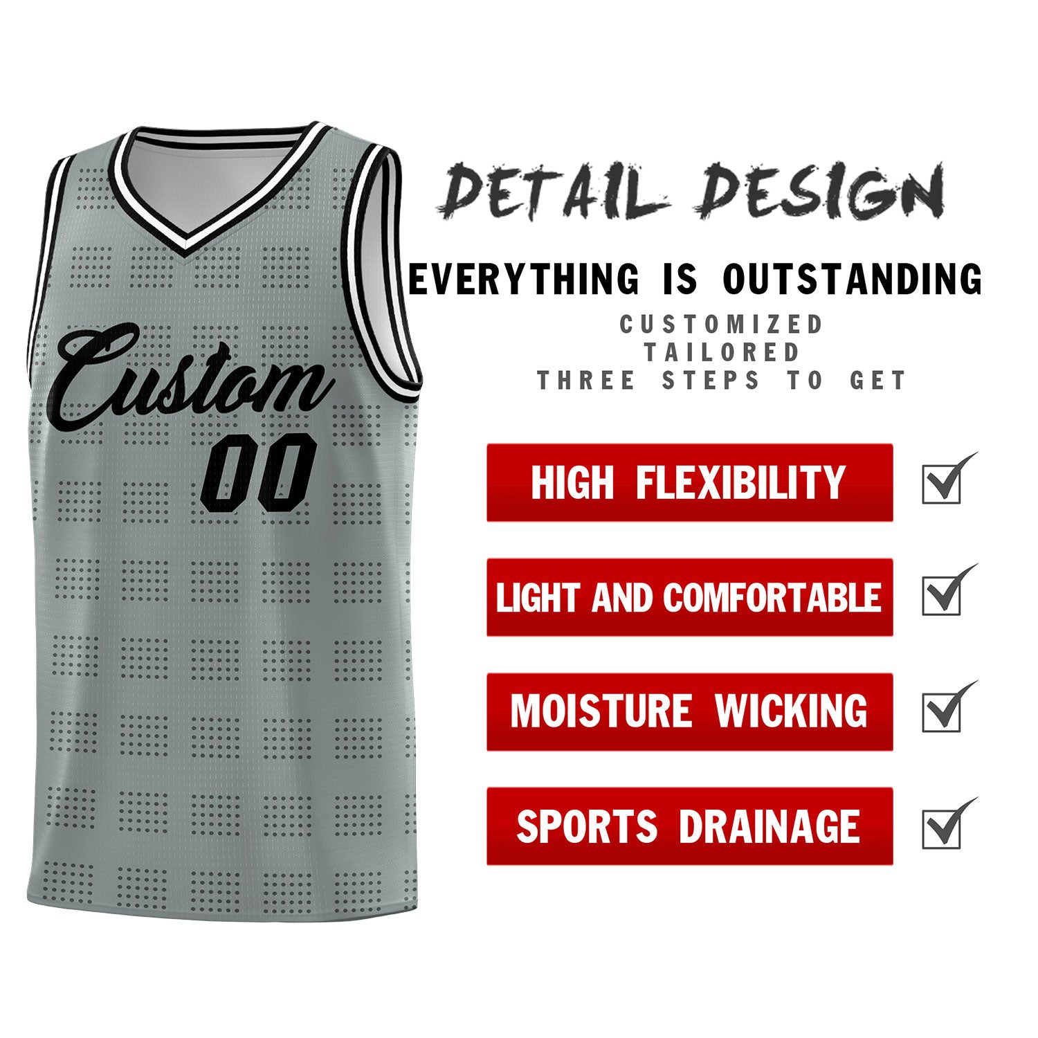 Custom Dark Gray Black Trailblazer Dot Pattern Sports Uniform Basketball Jersey