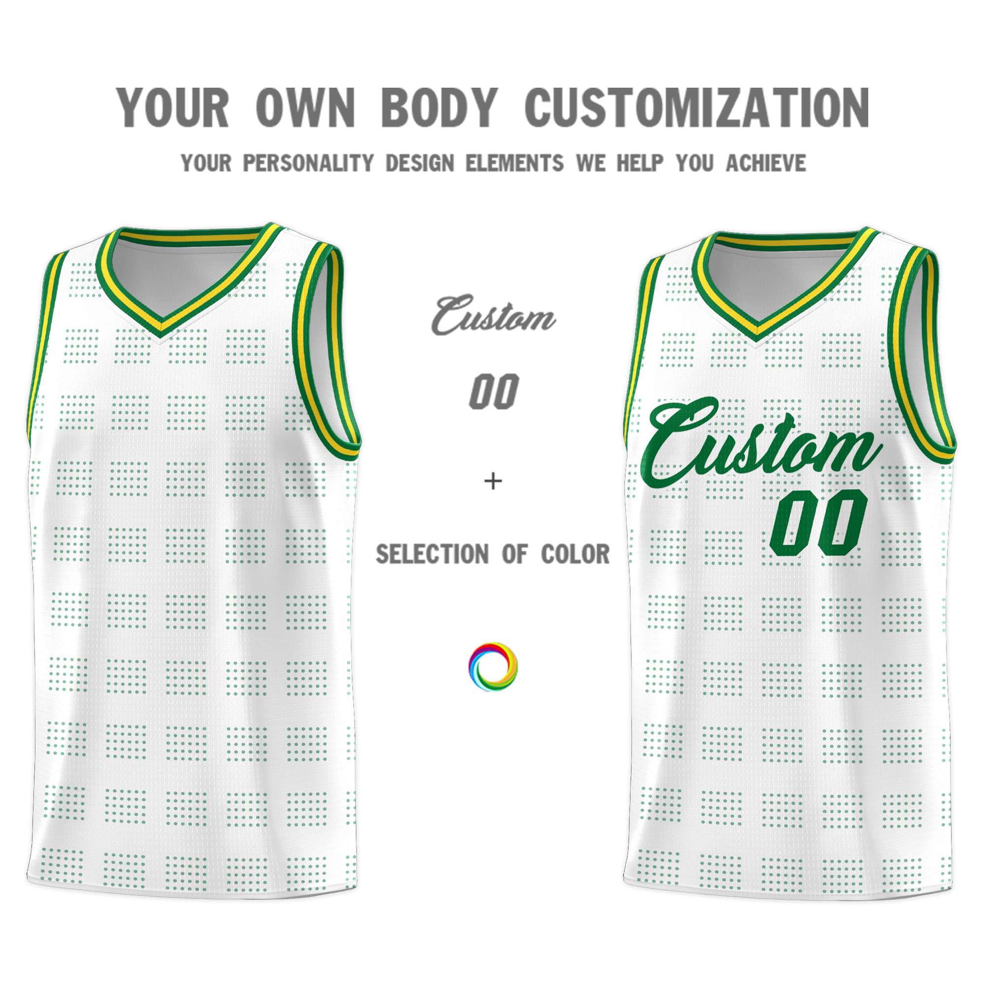 Custom White Kelly Green Trailblazer Dot Pattern Sports Uniform Basketball Jersey