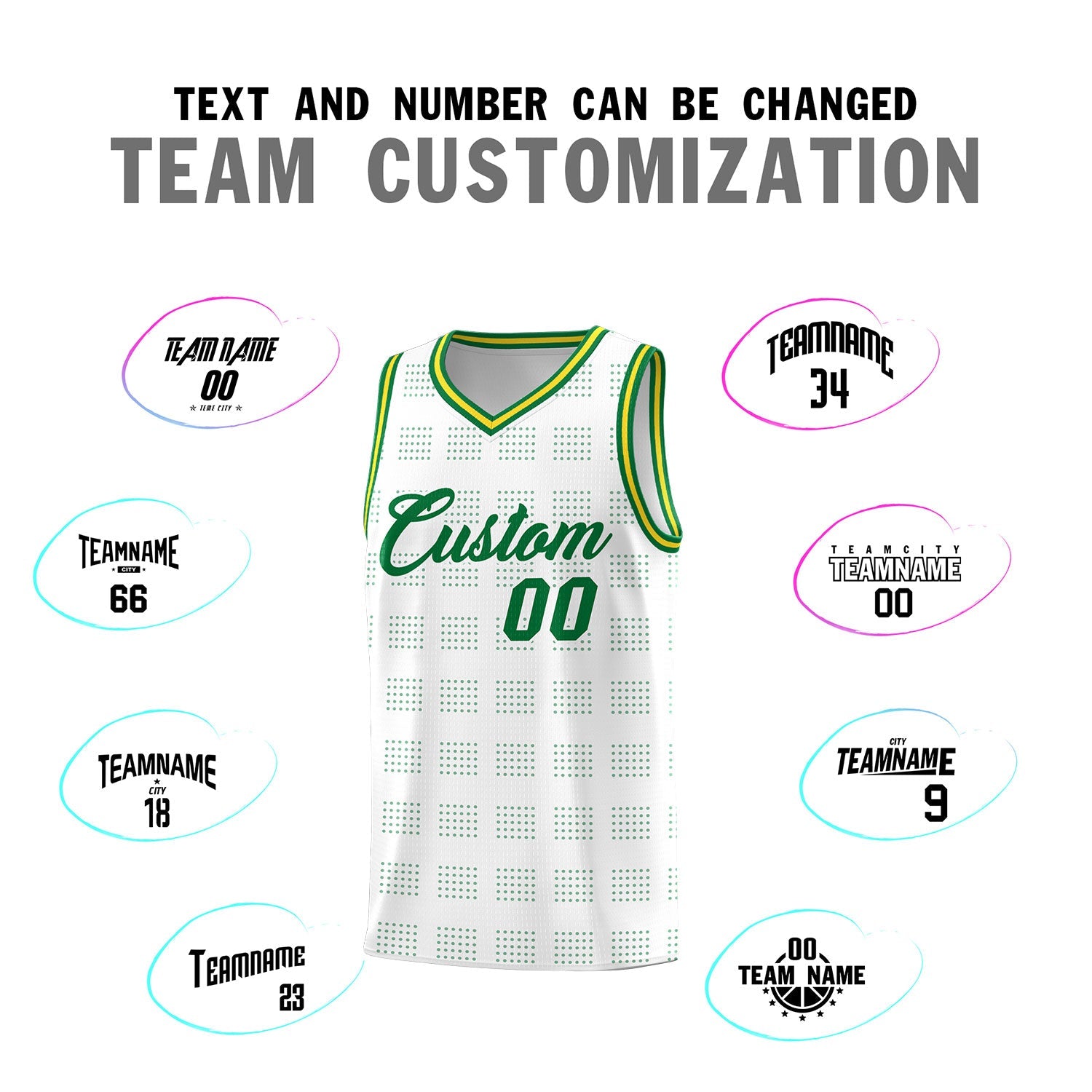 Custom White Kelly Green Trailblazer Dot Pattern Sports Uniform Basketball Jersey