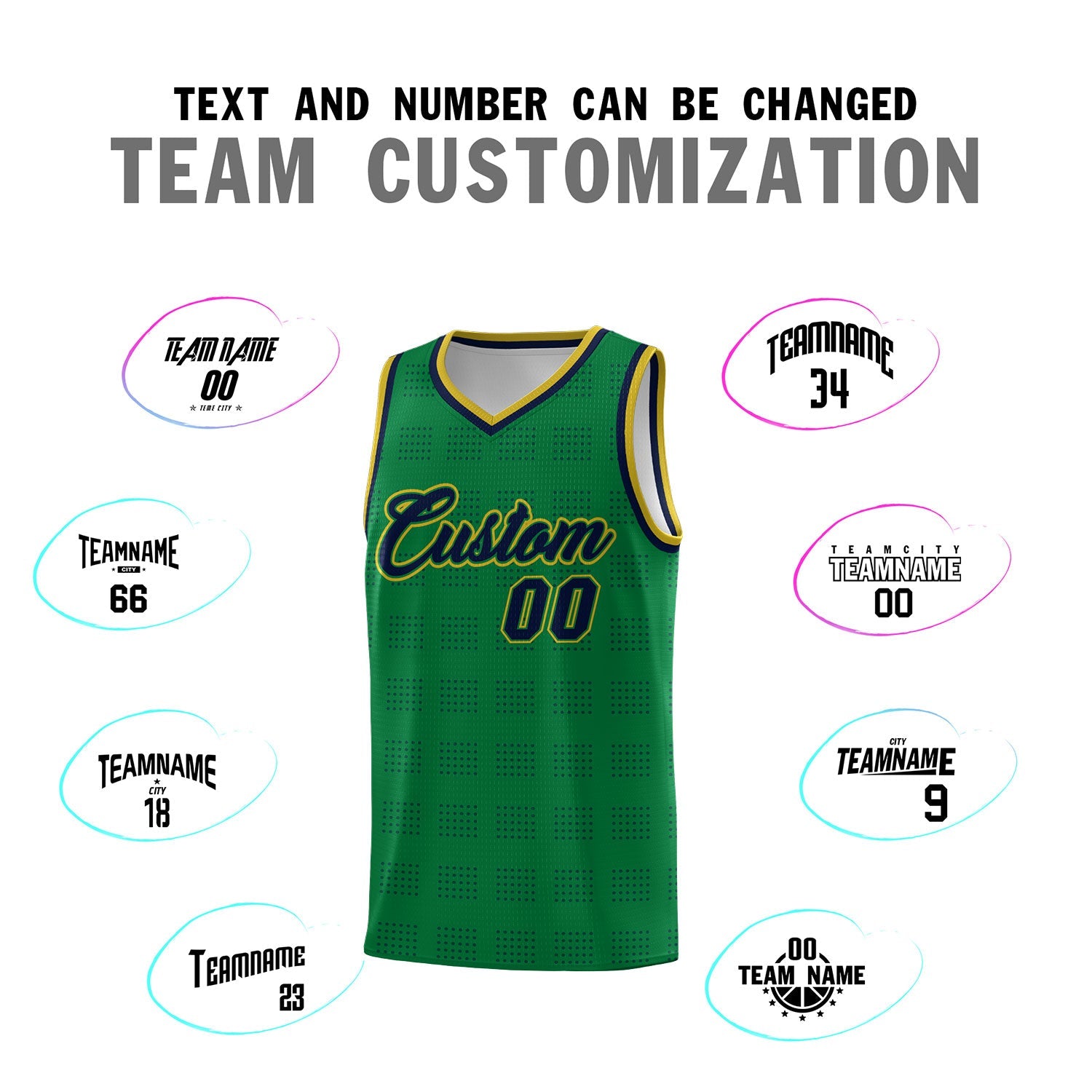 Custom Kelly Green Navy Trailblazer Dot Pattern Sports Uniform Basketball Jersey