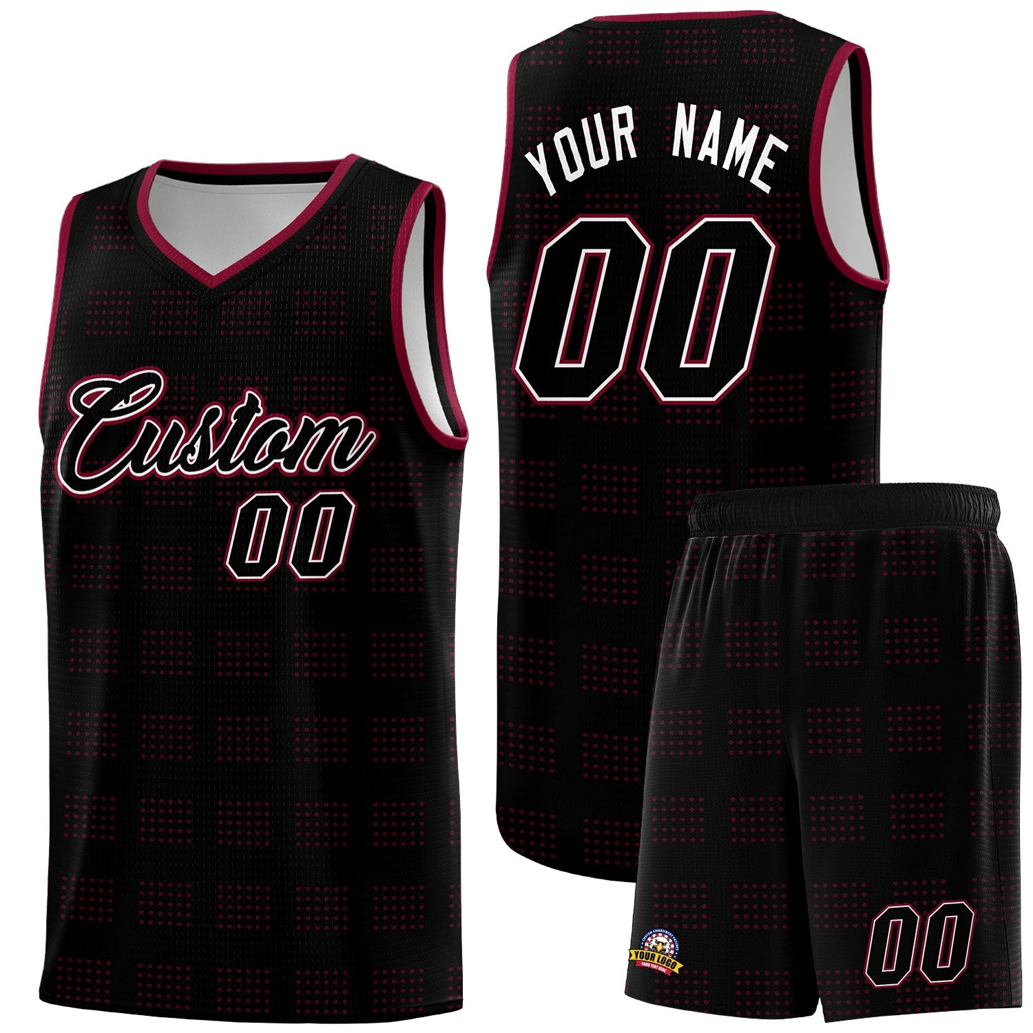 Custom Black Crimson Trailblazer Dot Pattern Sports Uniform Basketball Jersey