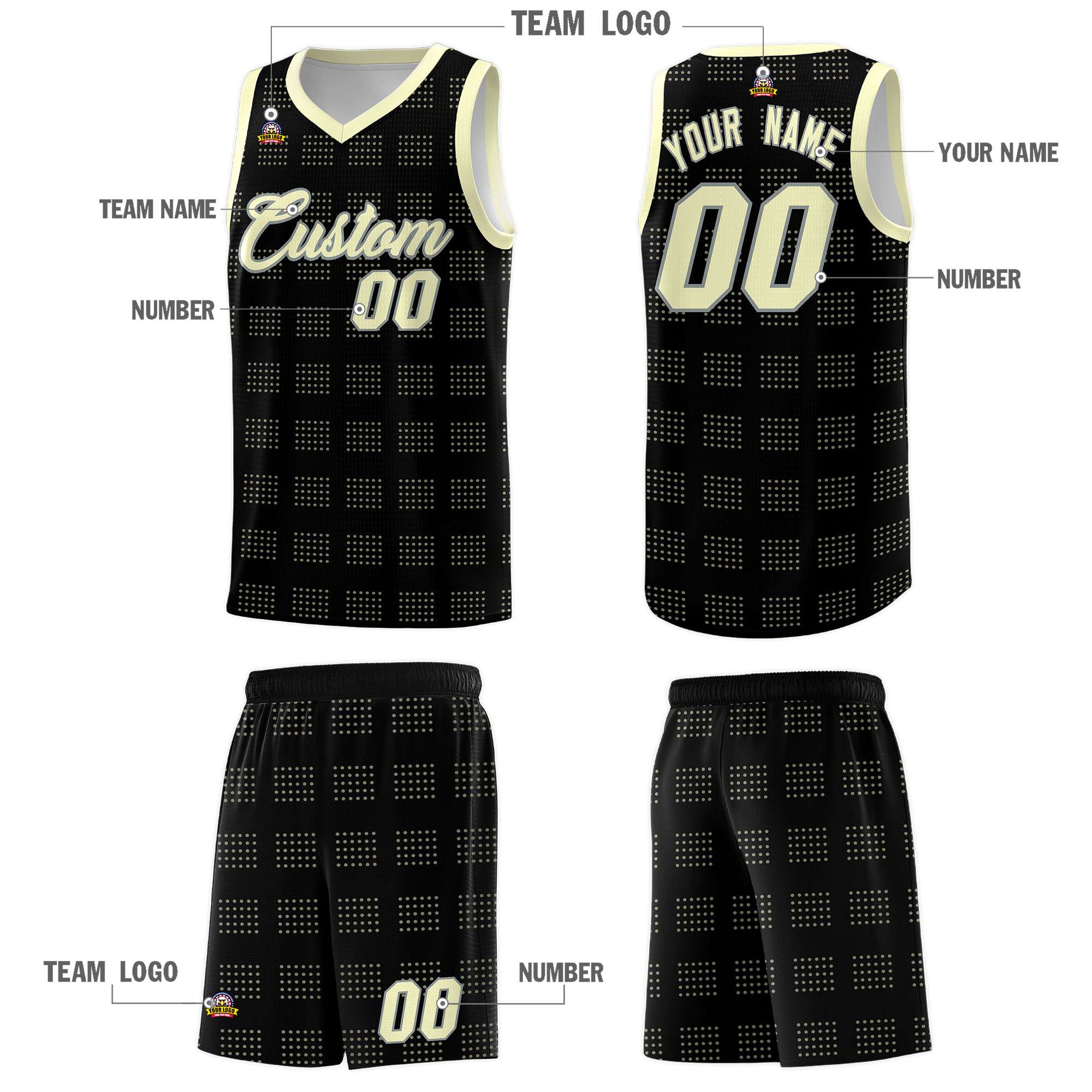 Custom Black Cream Trailblazer Dot Pattern Sports Uniform Basketball Jersey