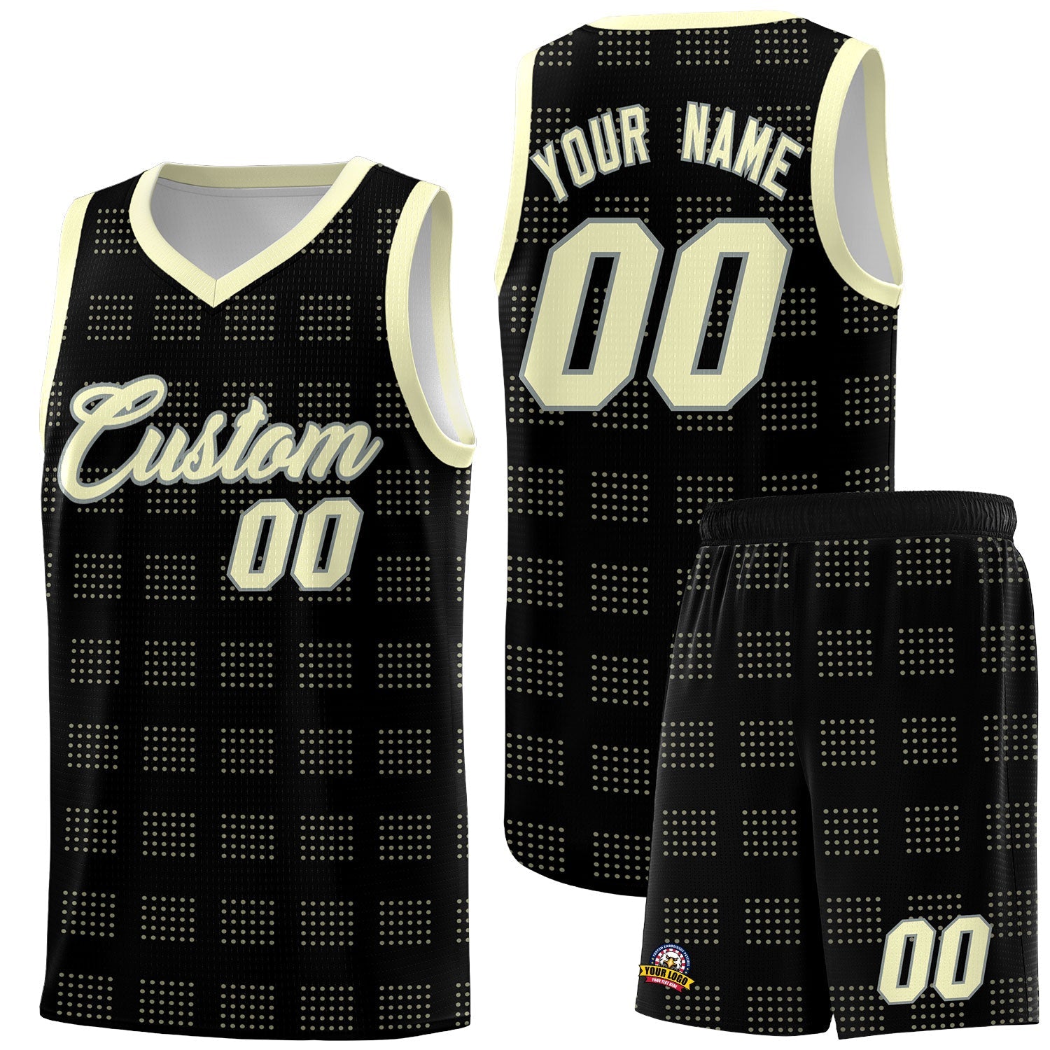 Custom Black Cream Trailblazer Dot Pattern Sports Uniform Basketball Jersey