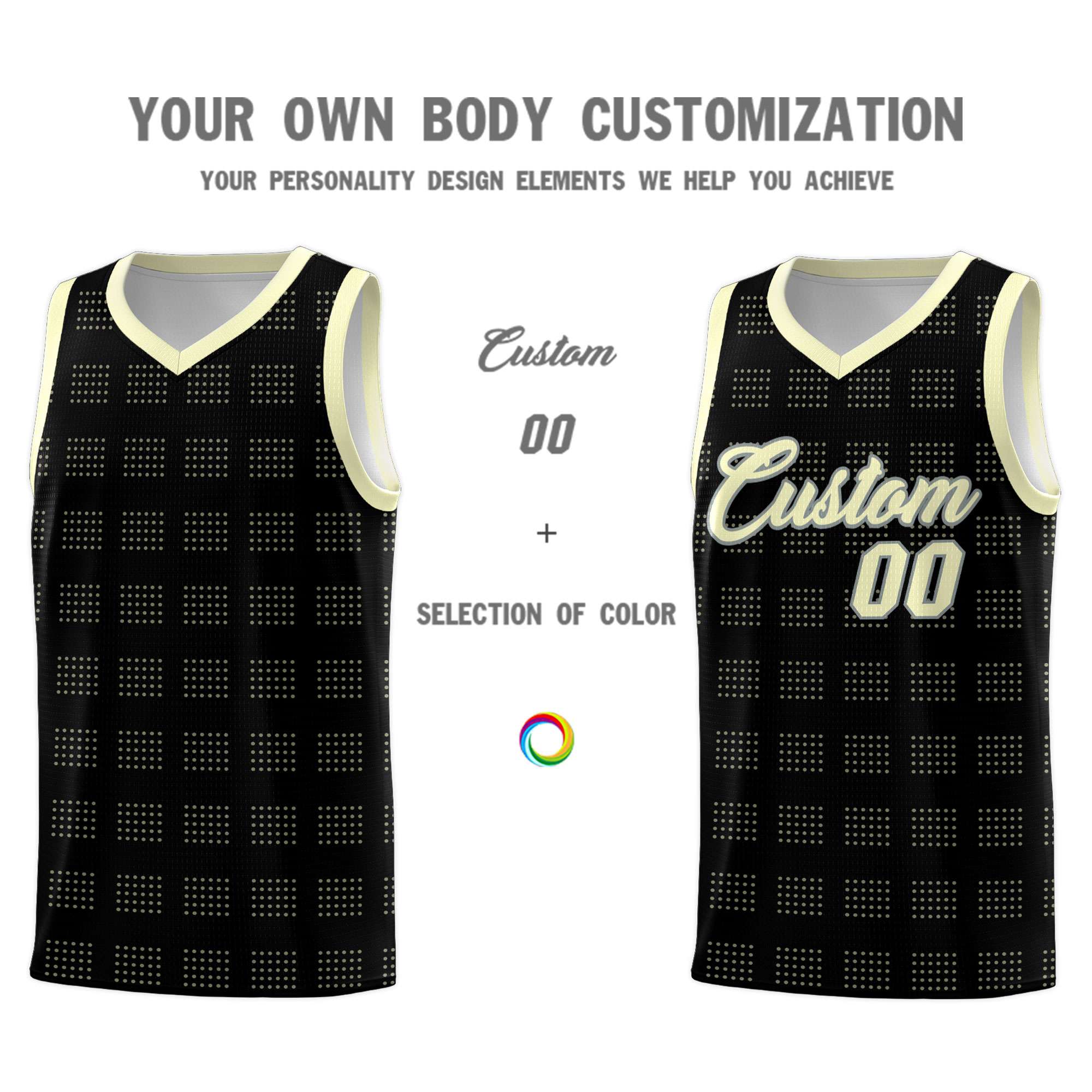 Custom Black Cream Trailblazer Dot Pattern Sports Uniform Basketball Jersey