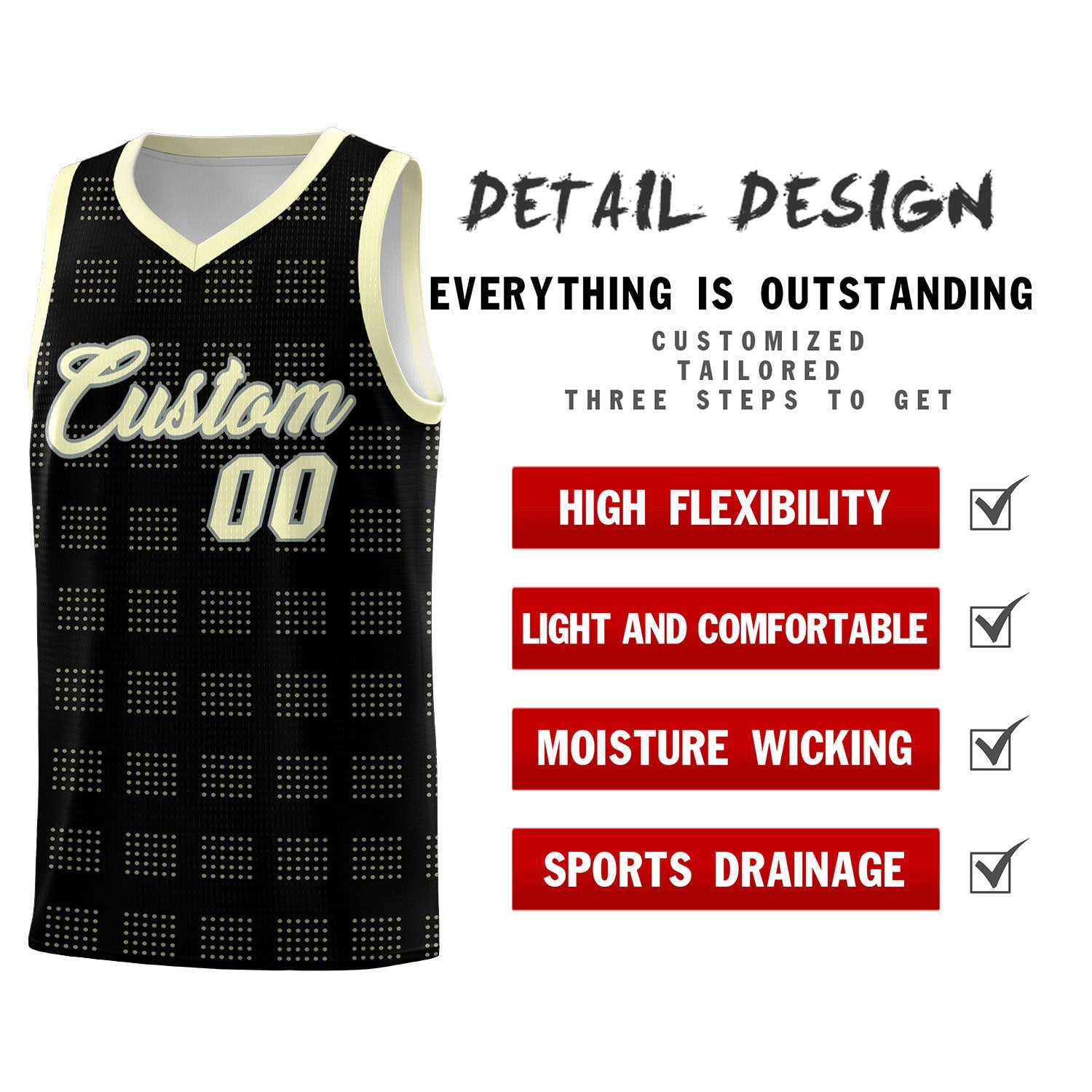 Custom Black Cream Trailblazer Dot Pattern Sports Uniform Basketball Jersey