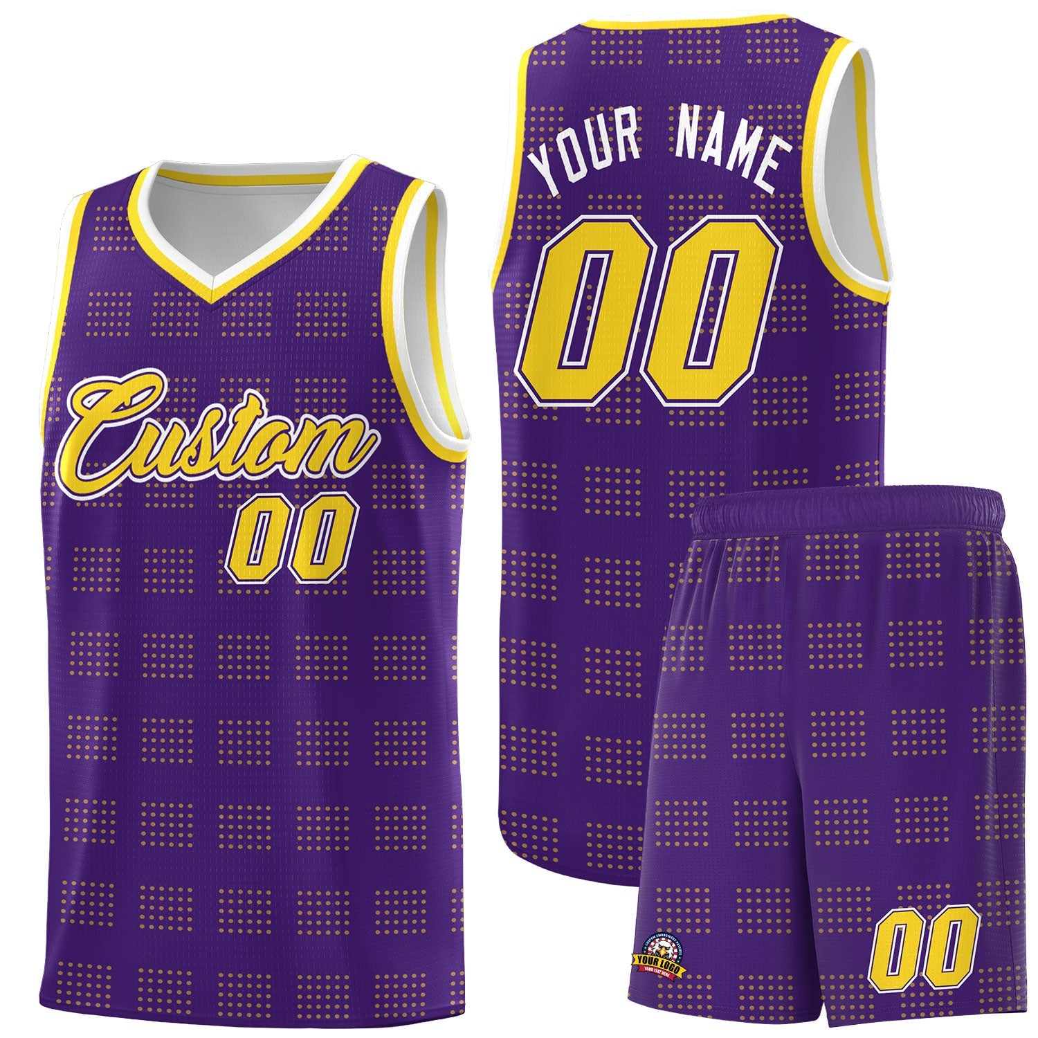 Custom Purple Gold Trailblazer Dot Pattern Sports Uniform Basketball Jersey